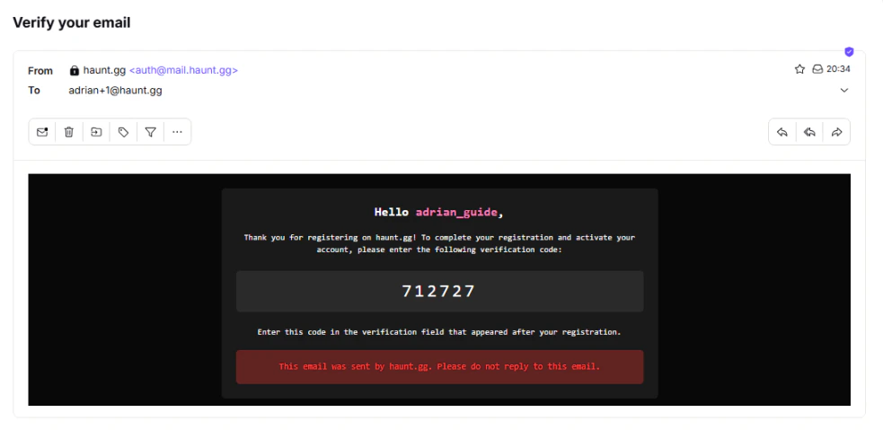 Email with verification code