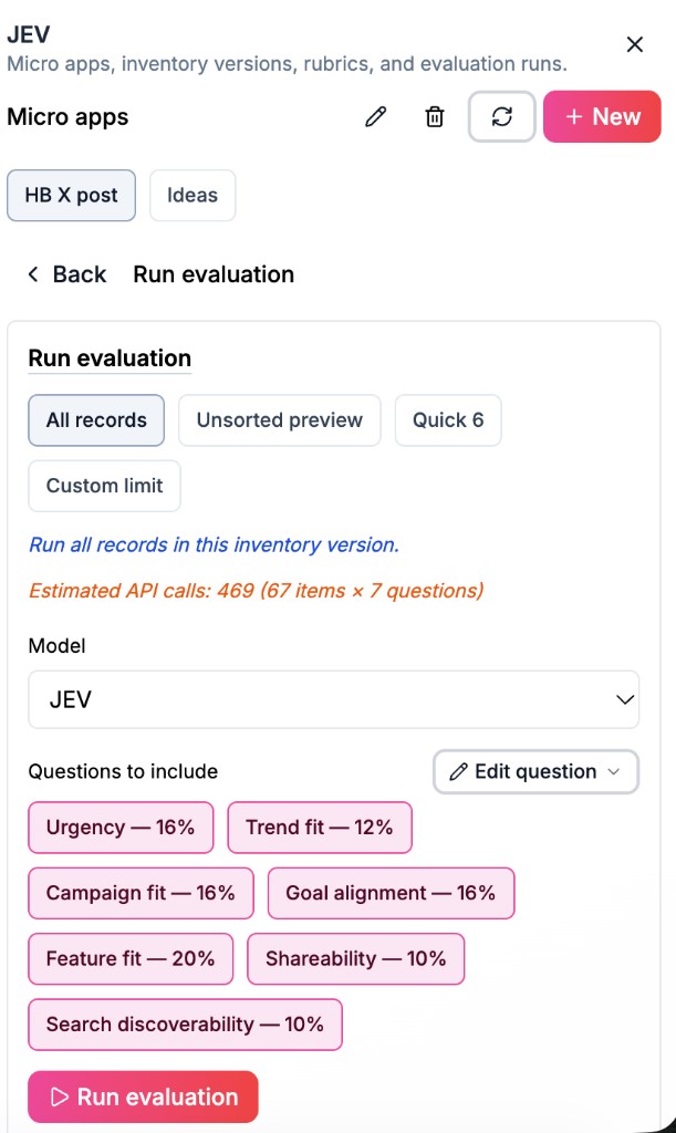 Run evaluation configuration with All records selected