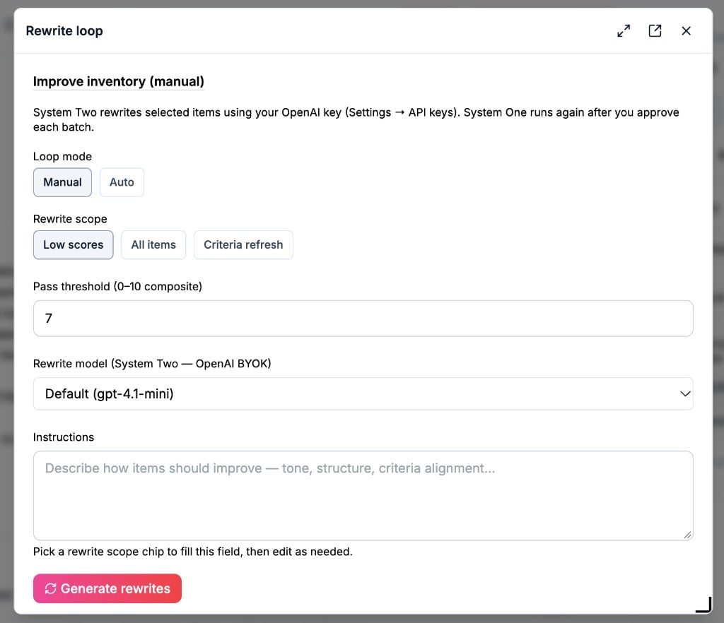 Rewrite loop modal with Manual mode selected