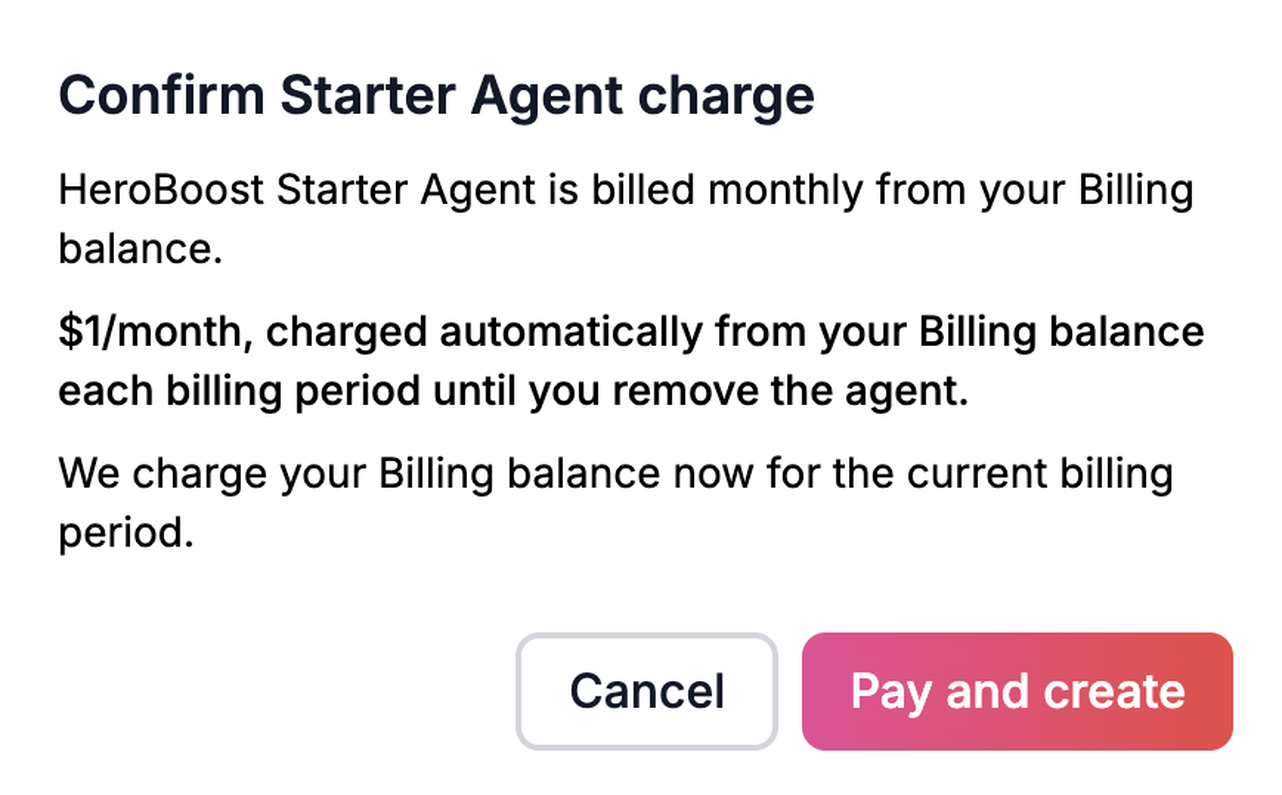 Confirm Starter Agent hosting charge
