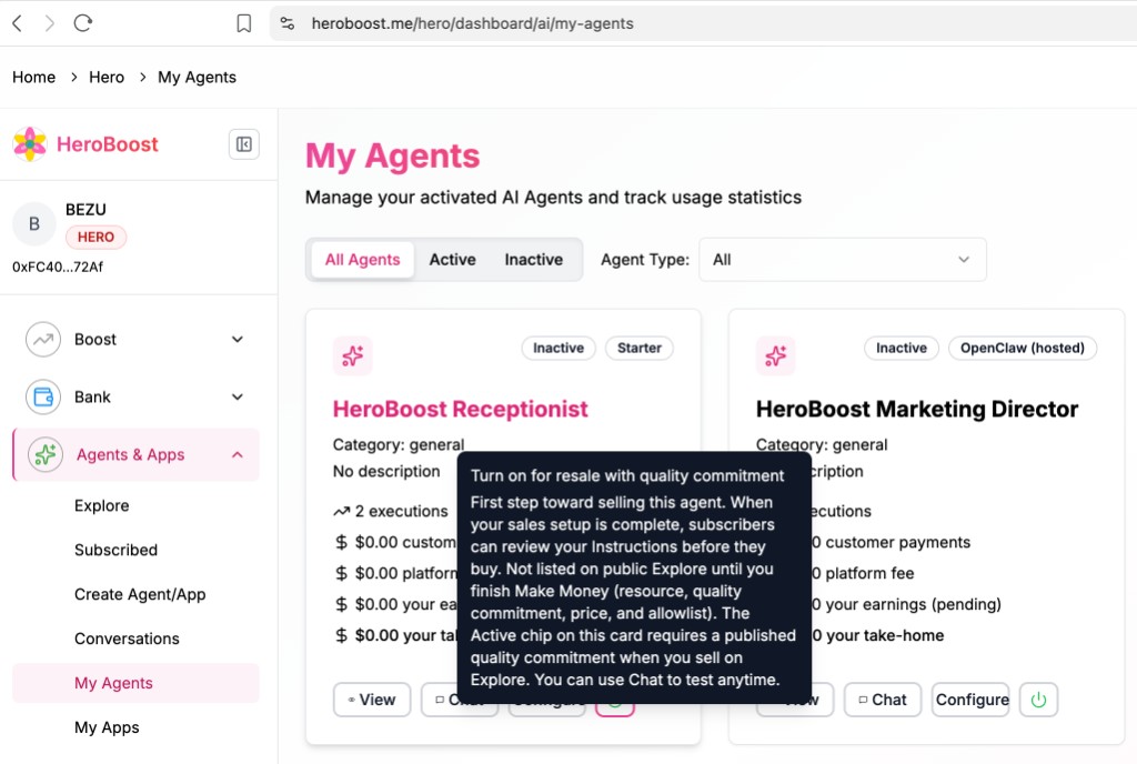 My Agents — power icon tooltip