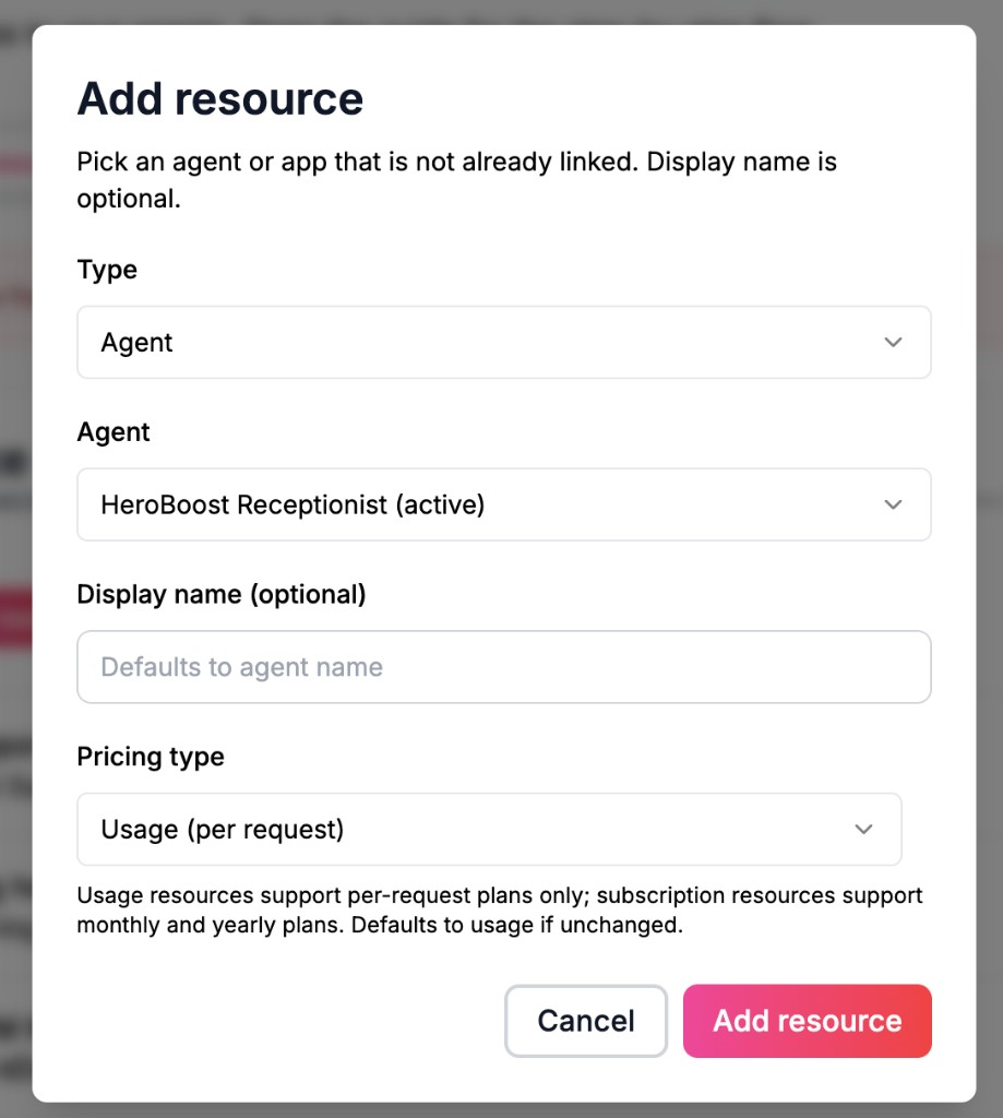 Add resource modal