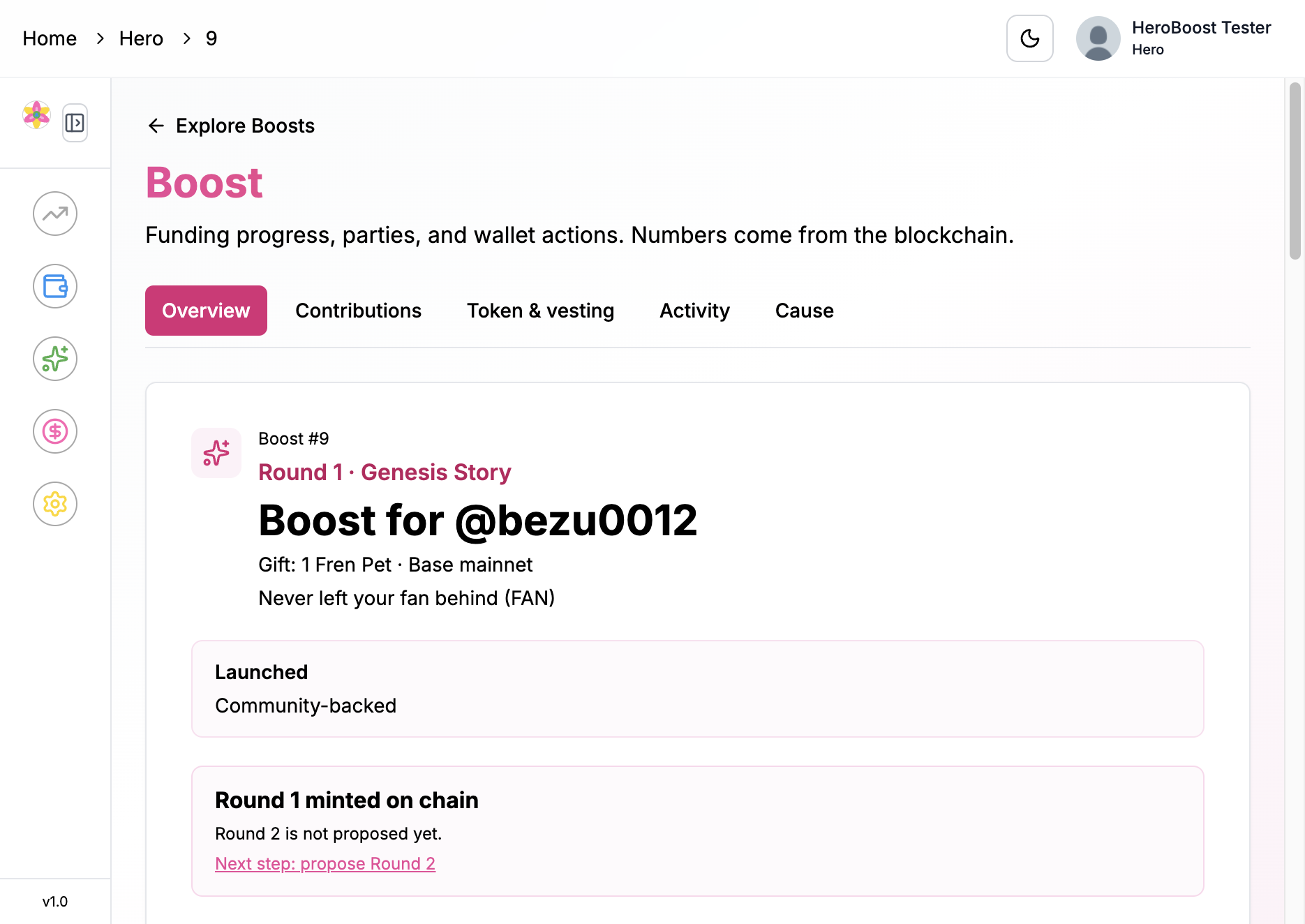 Boost detail header showing Boost 9, who it is for, the gift on Base, and Launched status