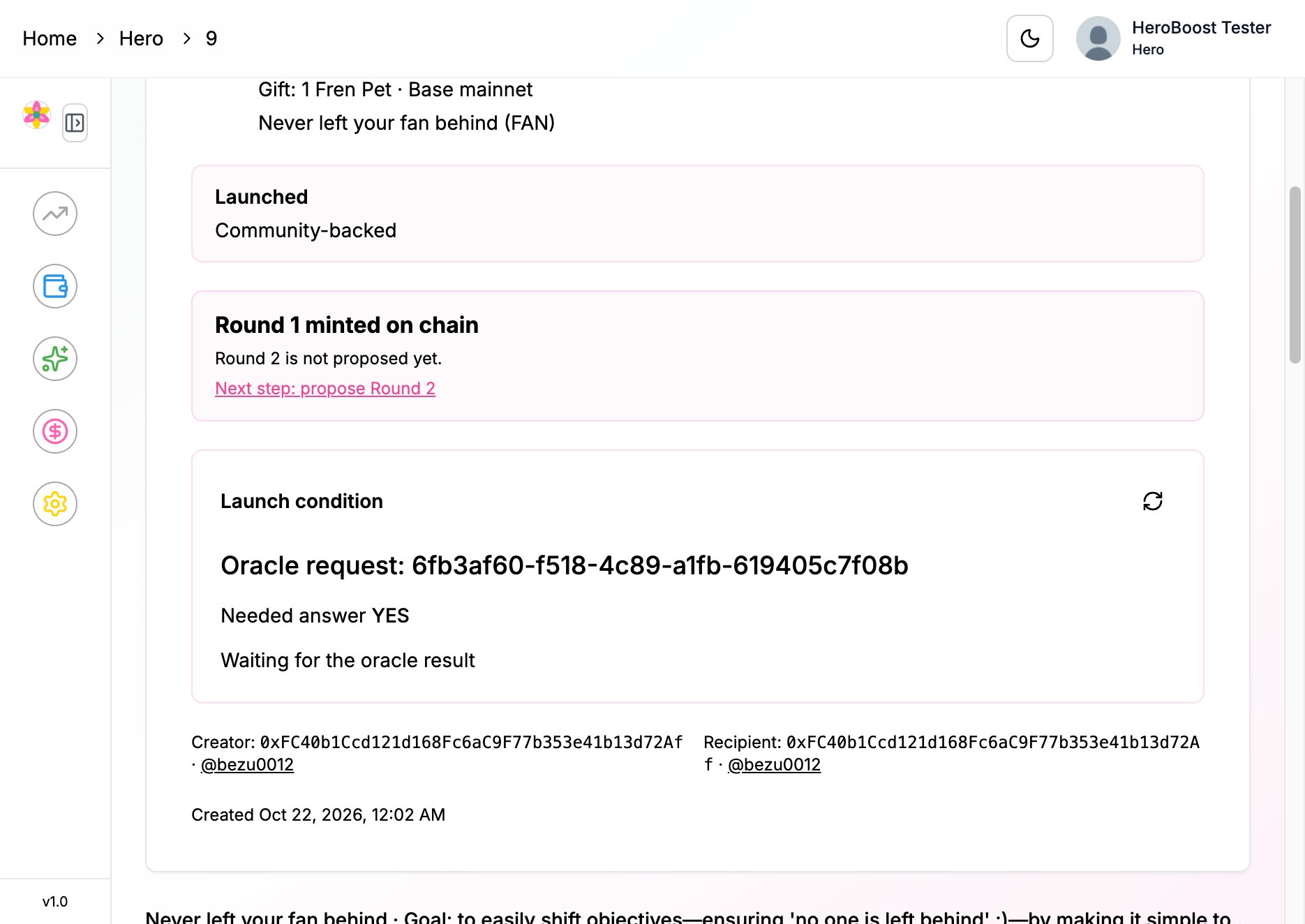 Launch condition block showing the needed answer and that the result is still waiting