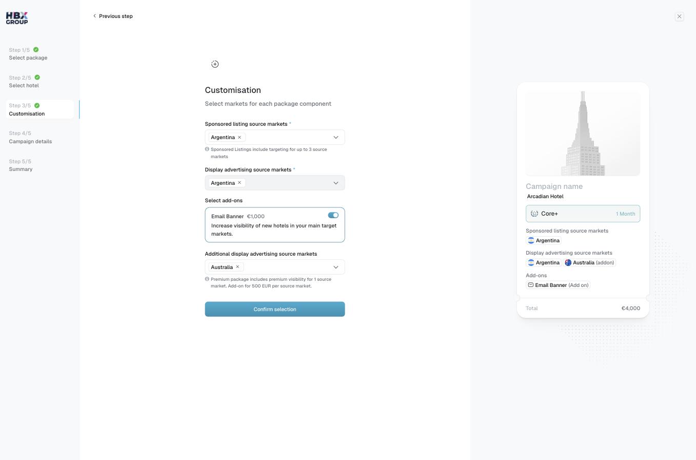 Add Ons Customisation Step