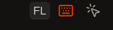 La barre d'état avec l'icône de clavier en orange et les lettres FL affichées à côté pendant la saisie du mot flat.