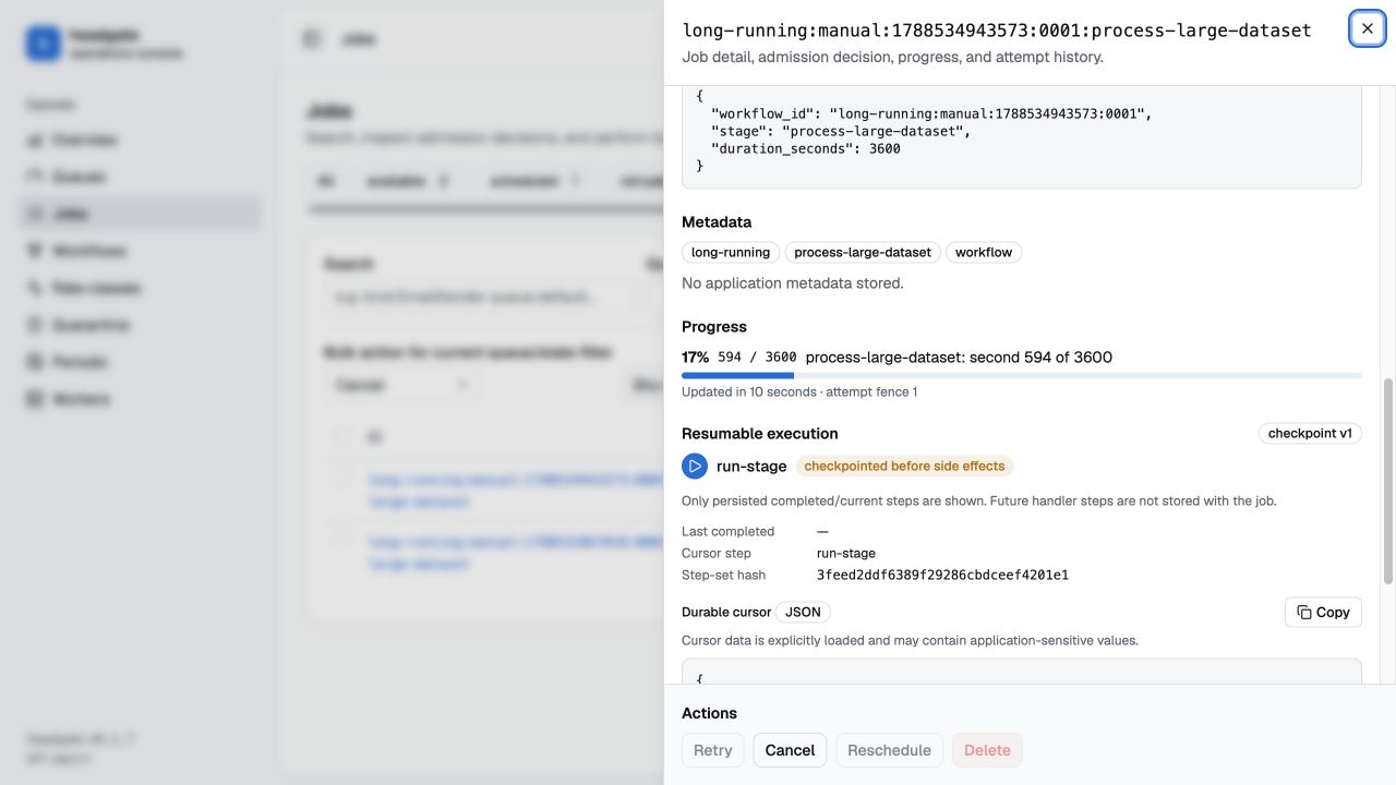 Headgate jobs list with state filters and job details