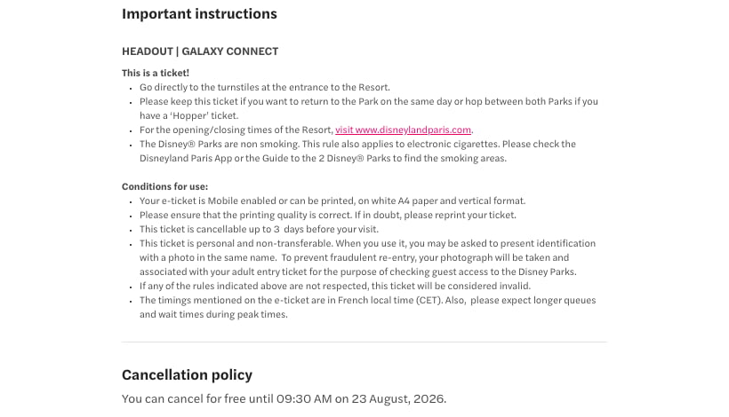 Voucher instructions and cancellation policy rendered from the HTML fragment