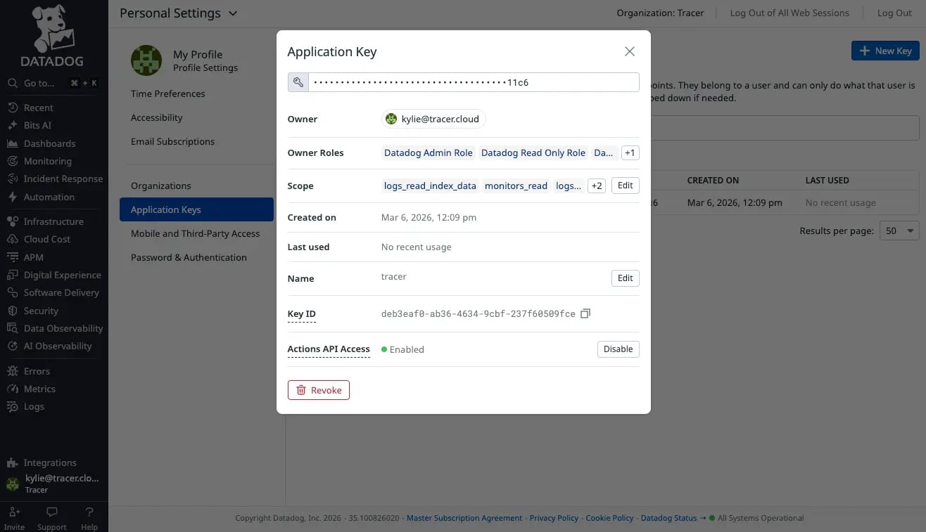Datadog App Key Configuration