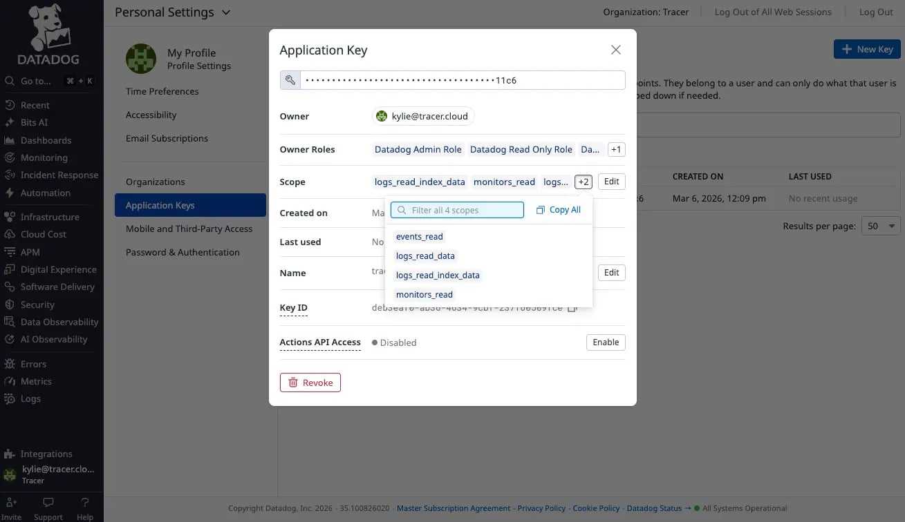 Datadog App Key Scope