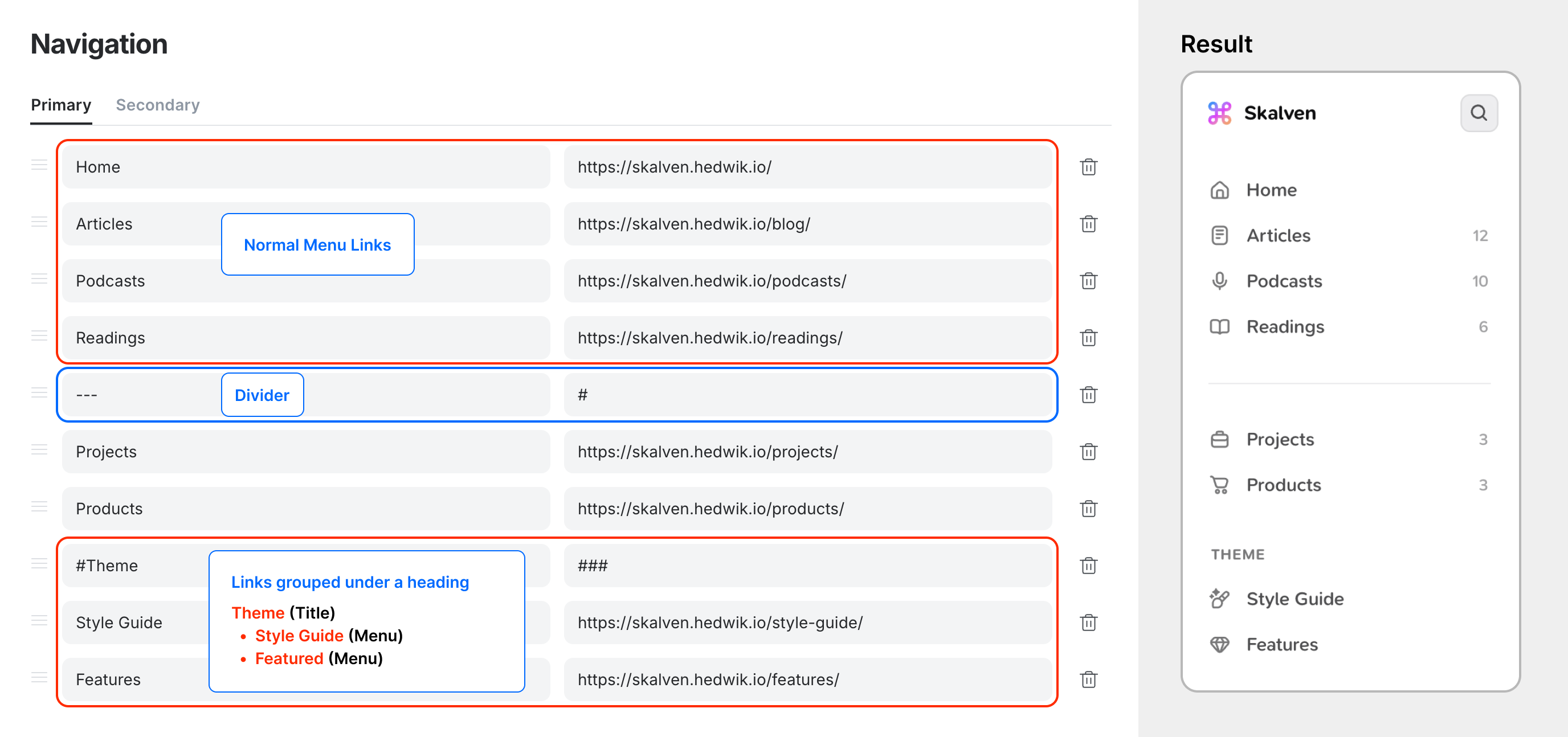 Navigation Section Title Example