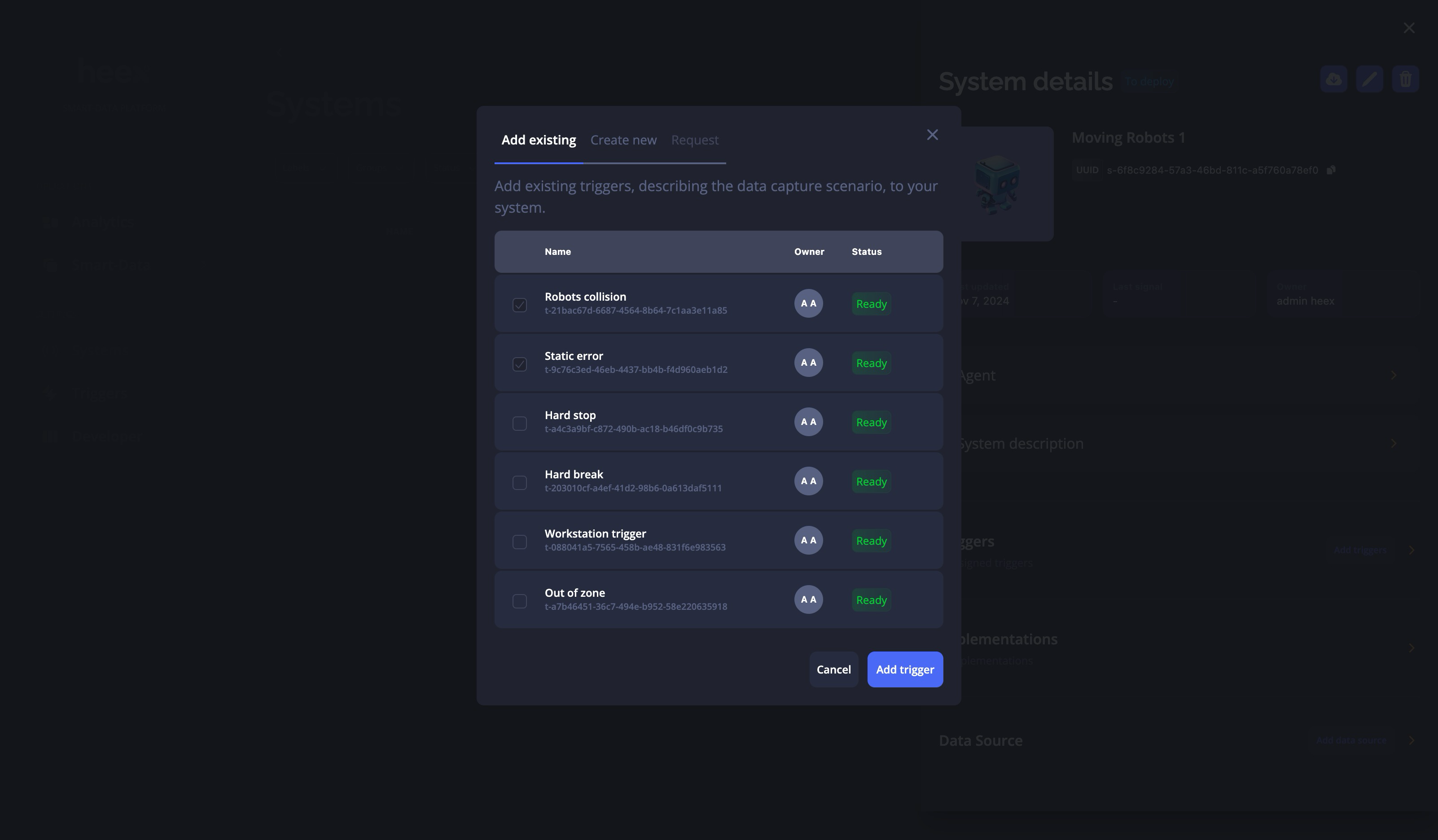 Add existing trigger to system