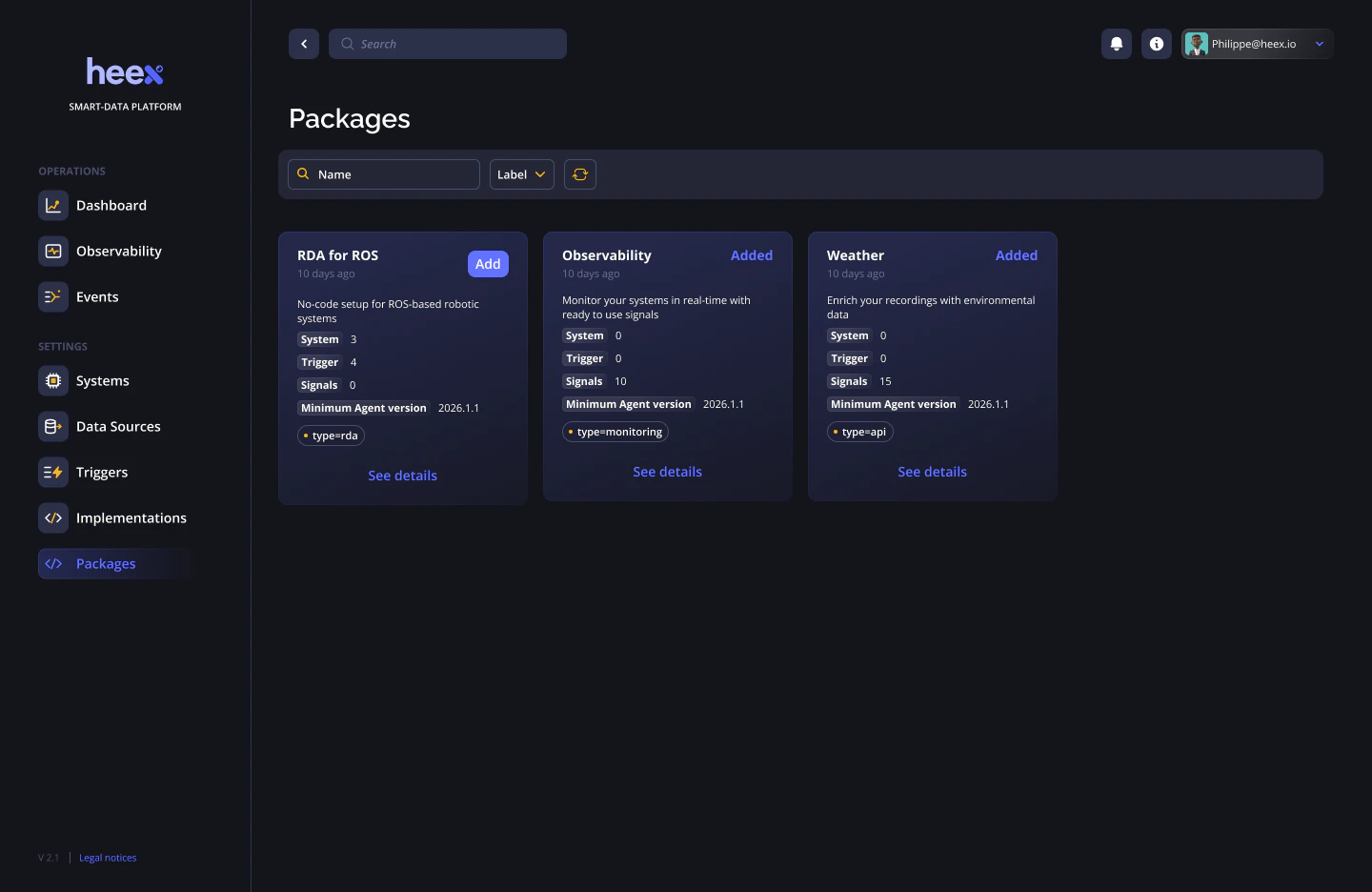Packages list view