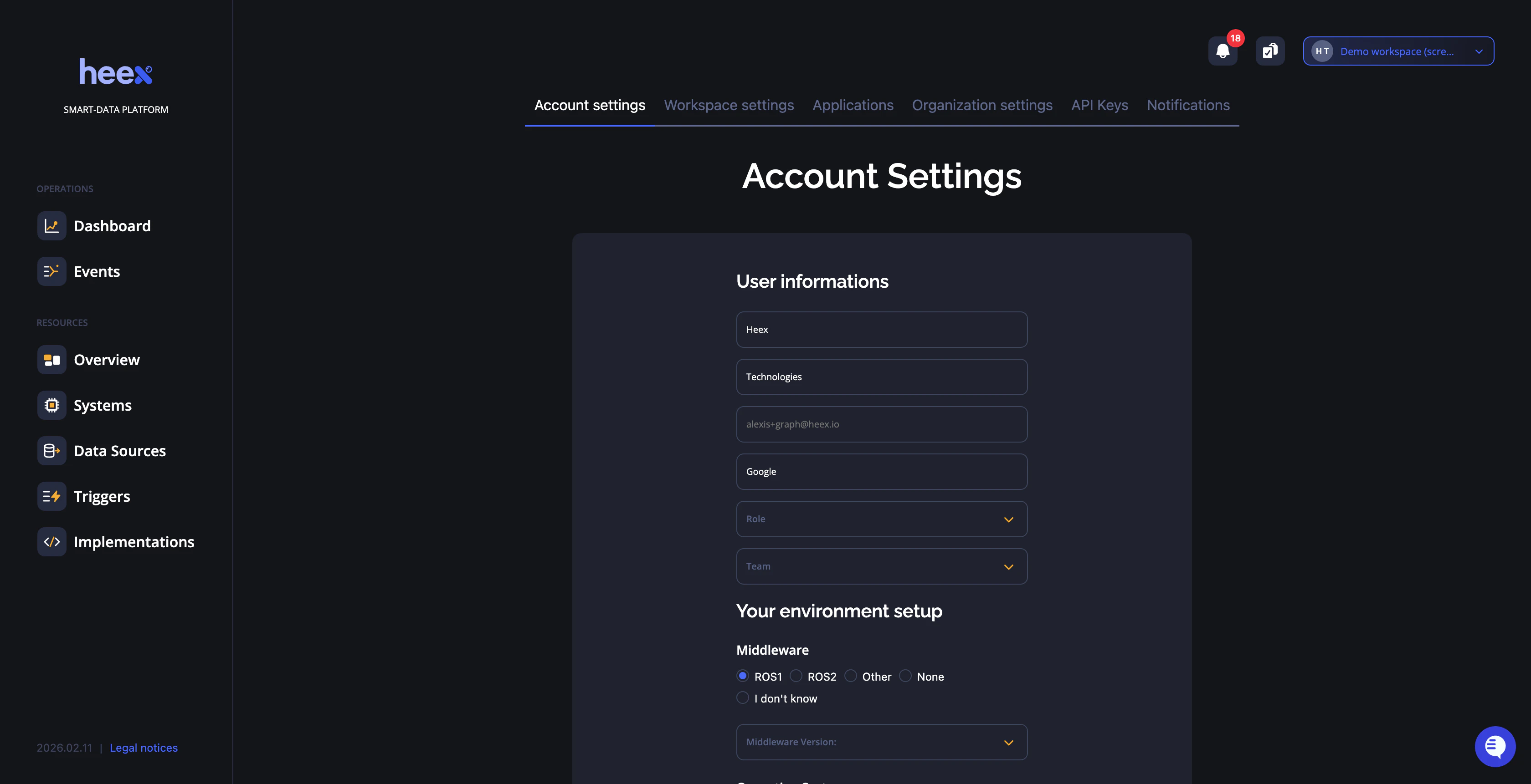 Account settings