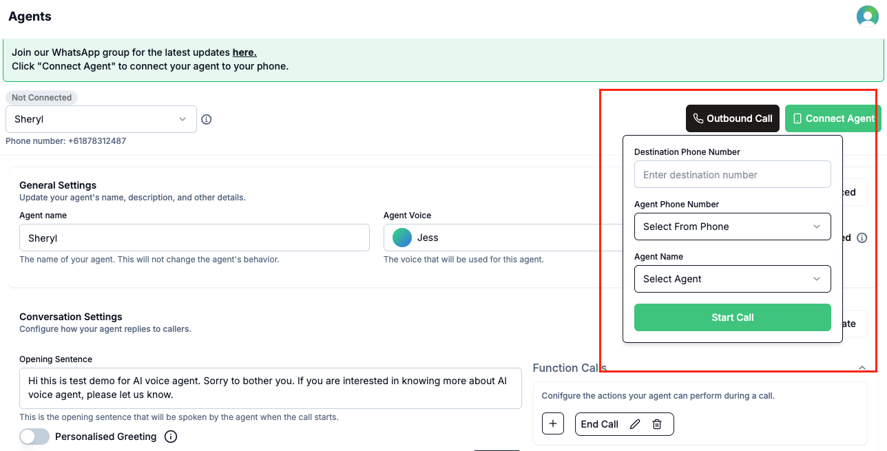 Outbound Call Button Screenshot