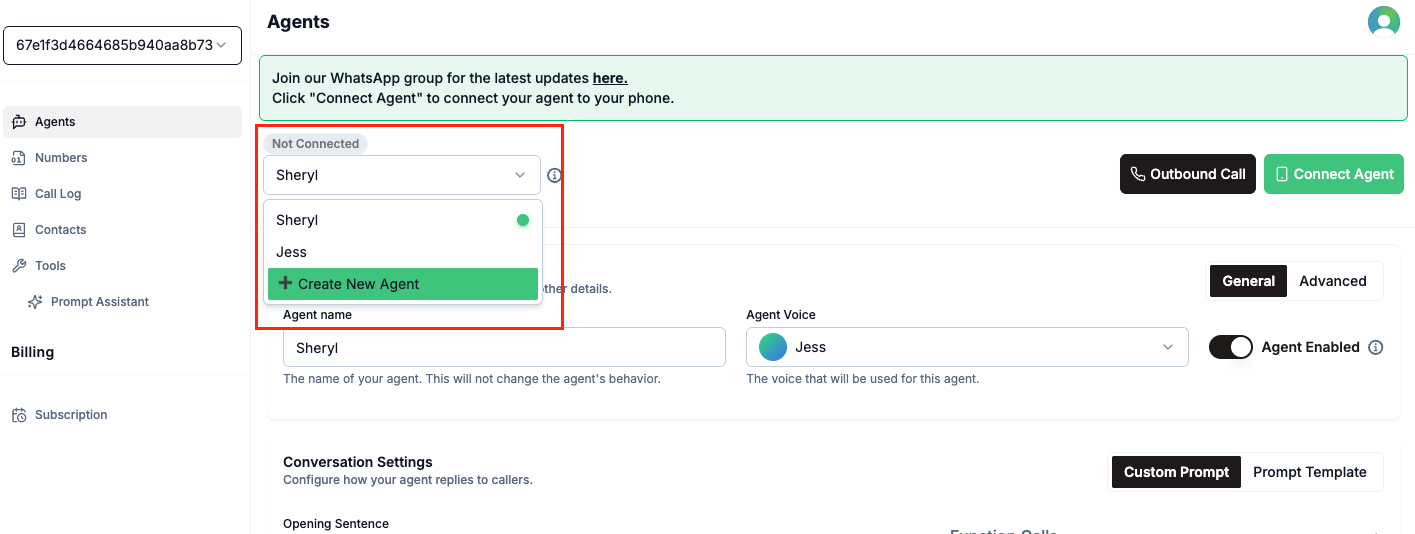 Create Agent Screenshot 1
