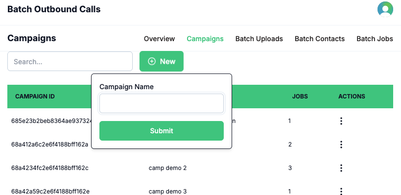 Campaigns List Screenshot