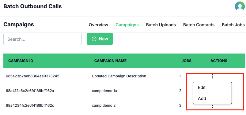 Campaigns List Screenshot