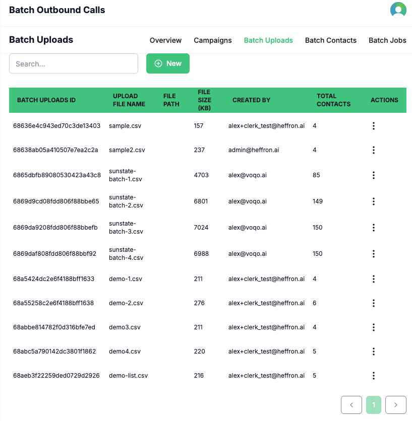 Batch Uploads List Screenshot