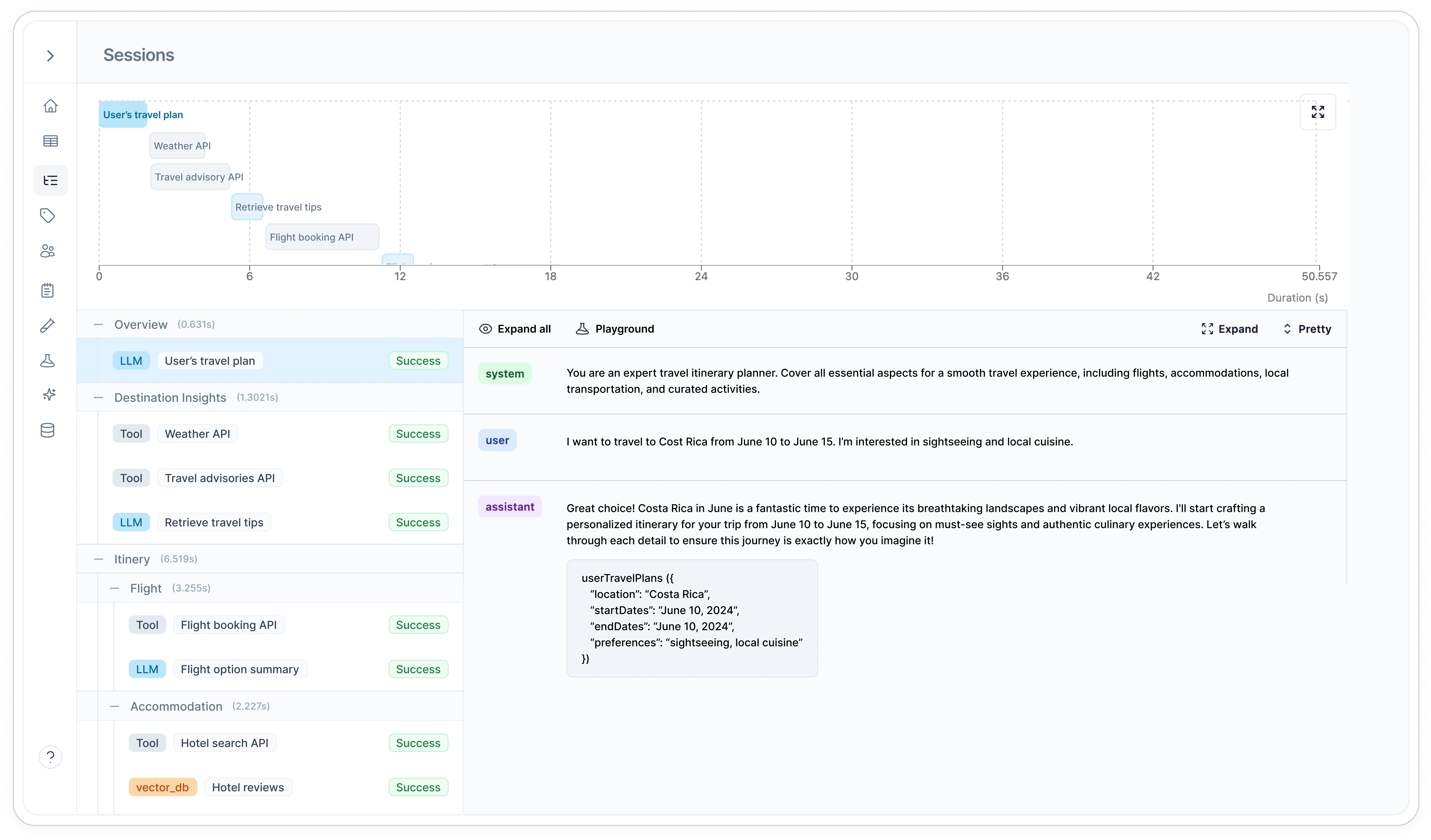 Helicone example of a session template for monitoring and managing inputs from requests sent to your AI applications.