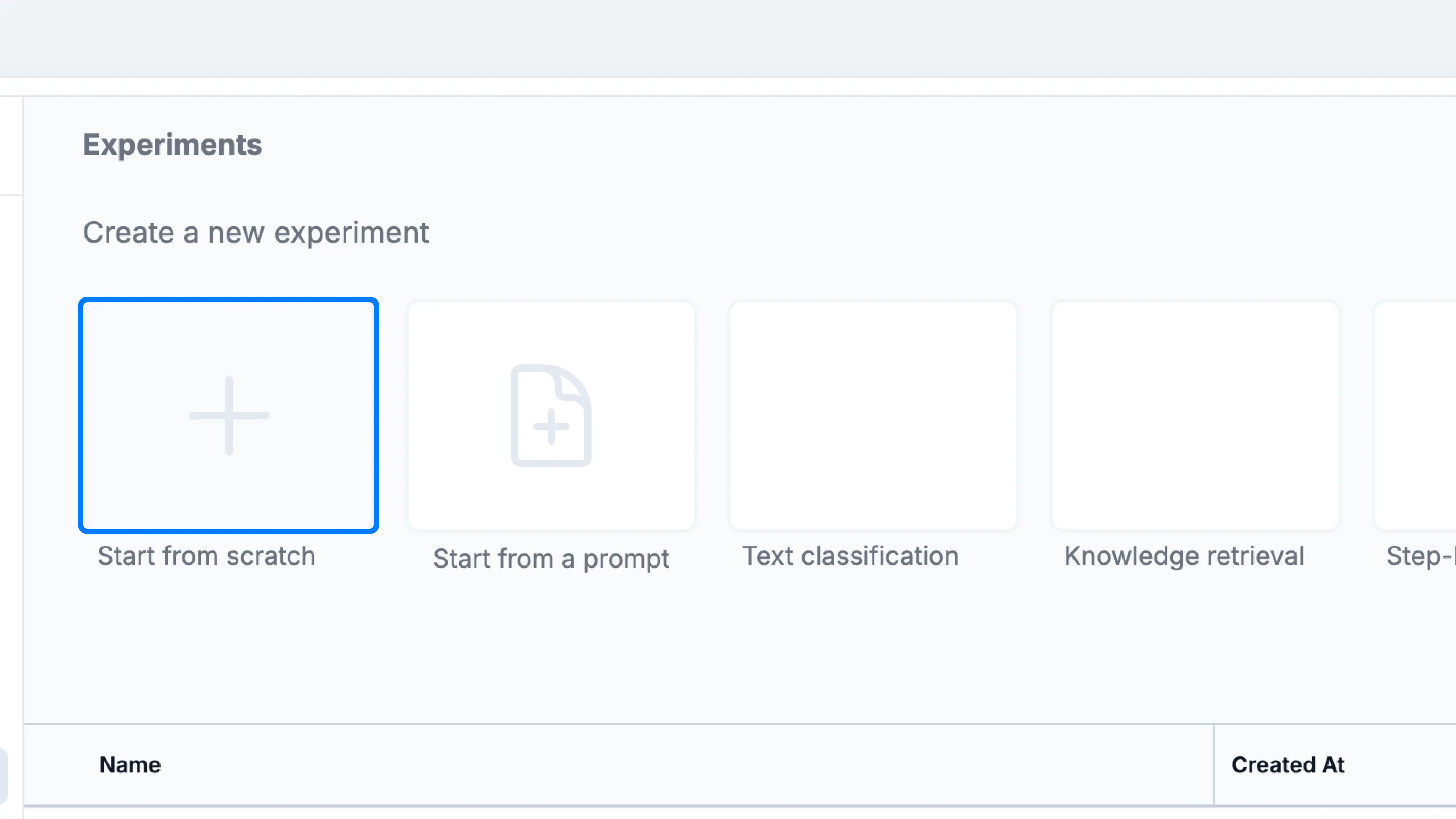 Start an experiment from scratch.