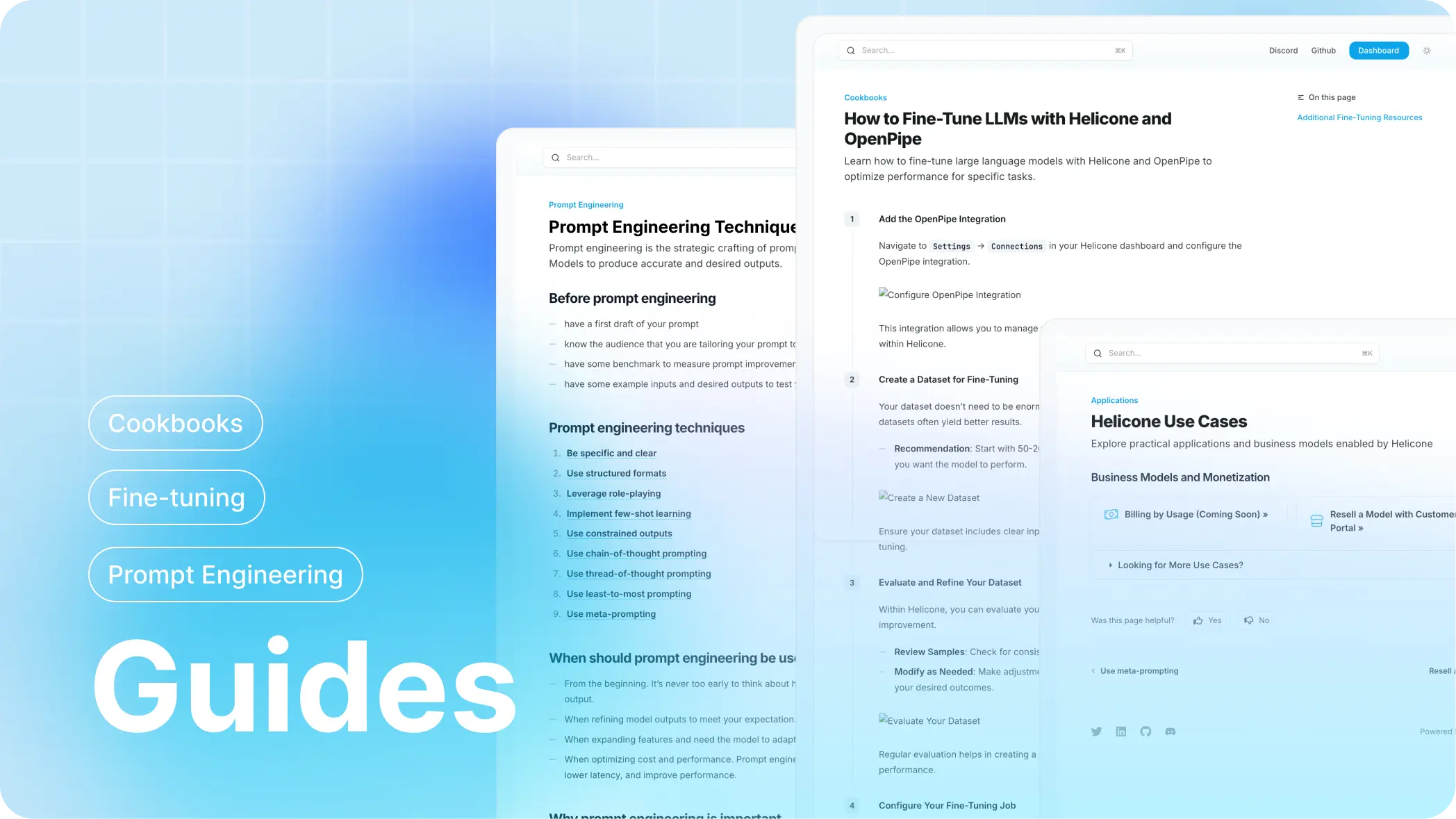 Helicone's guides for building, optimizing, and analyzing LLM applications with Helicone.