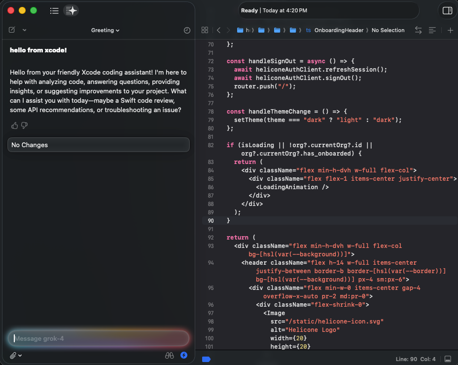 Chatting in Xcode and viewing requests in Helicone