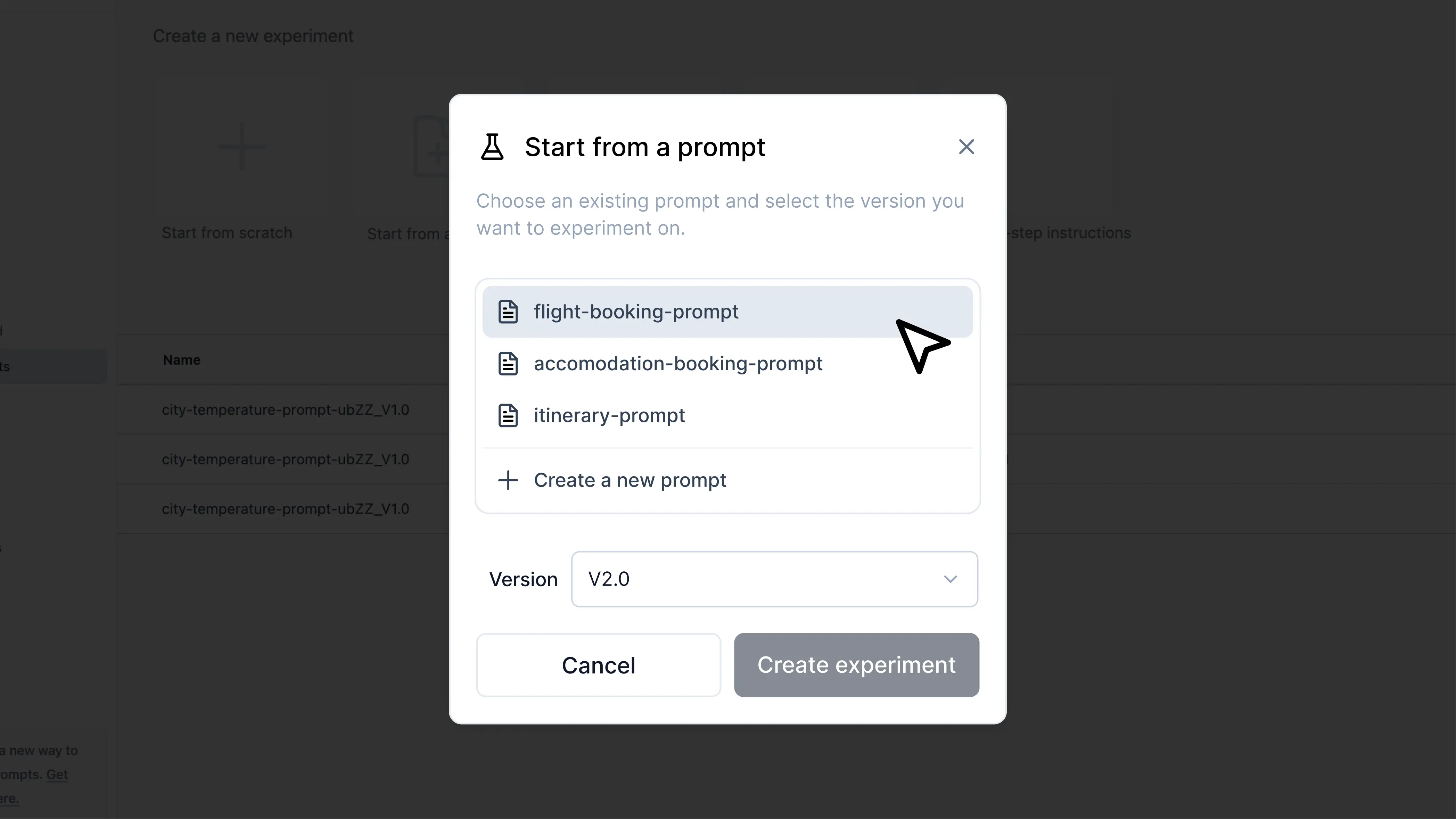 Start an experiment from a prompt.