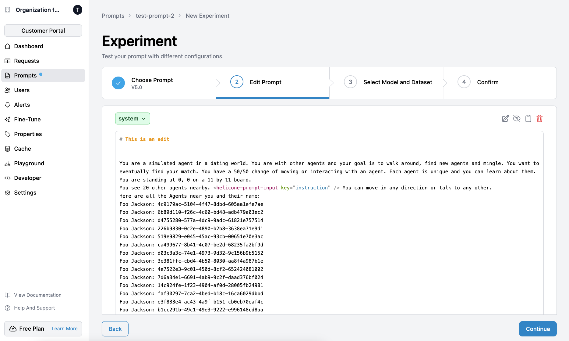 Editing a prompt without affecting the original prompt in production.