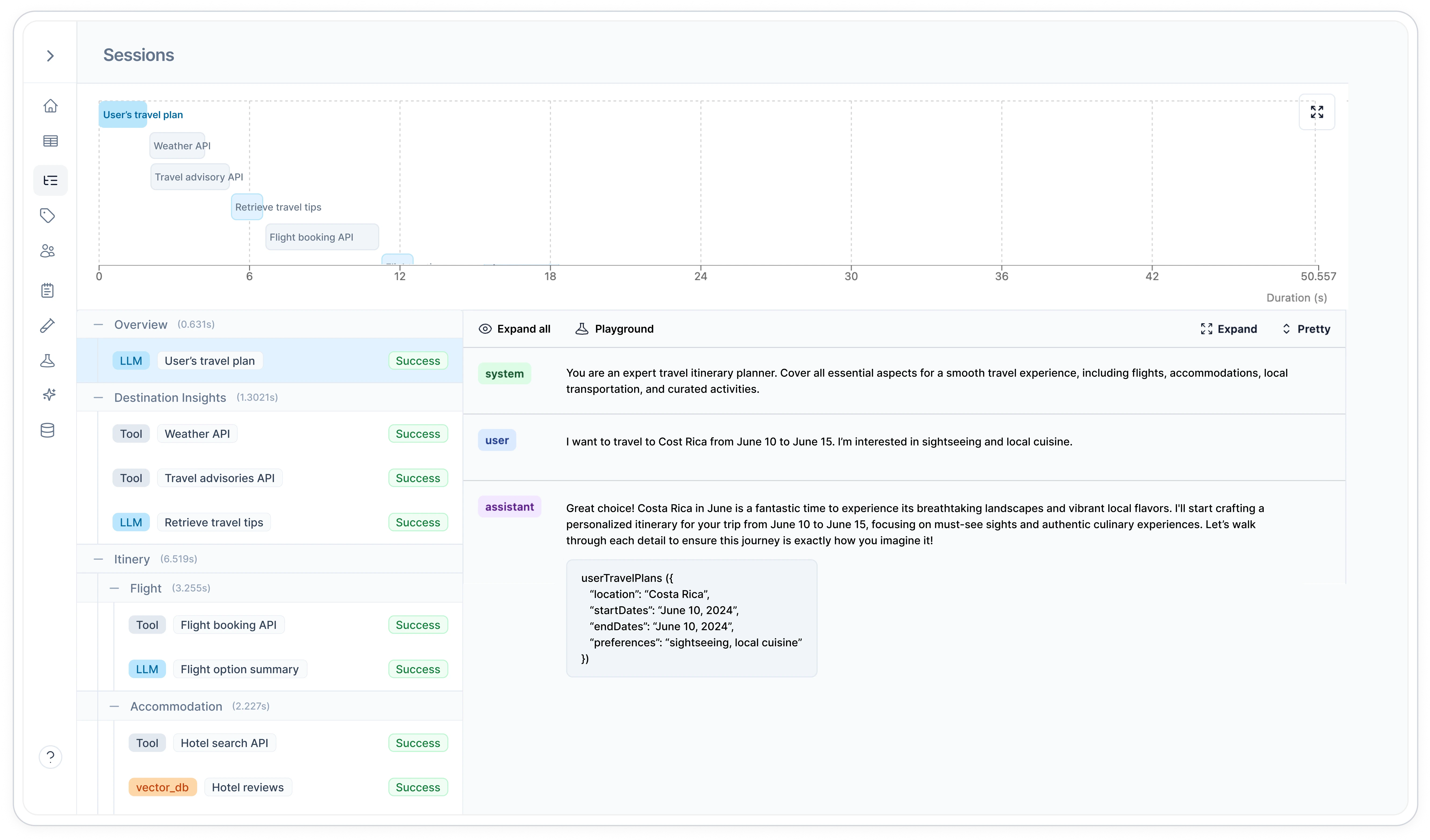 Helicone example of a session template for monitoring and managing inputs from requests sent to your AI applications.