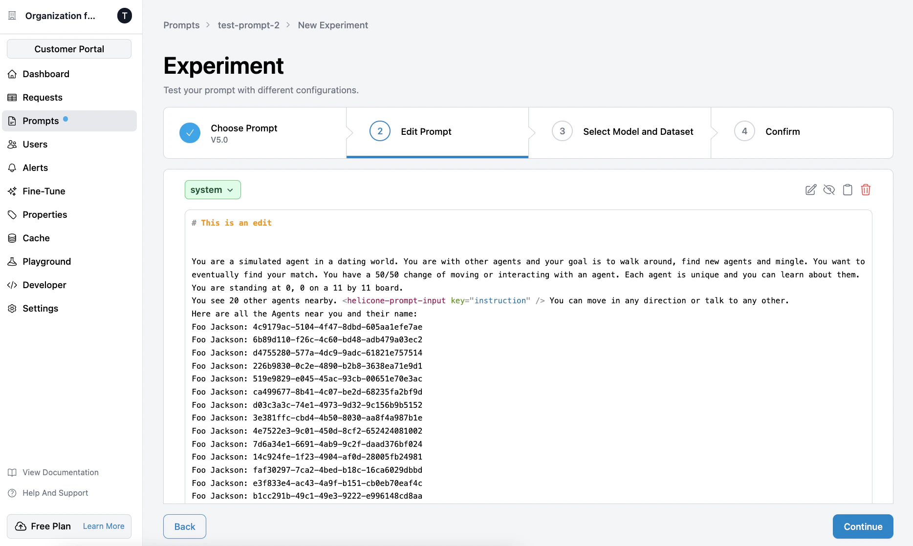 Editing a prompt without affecting the original prompt in production.
