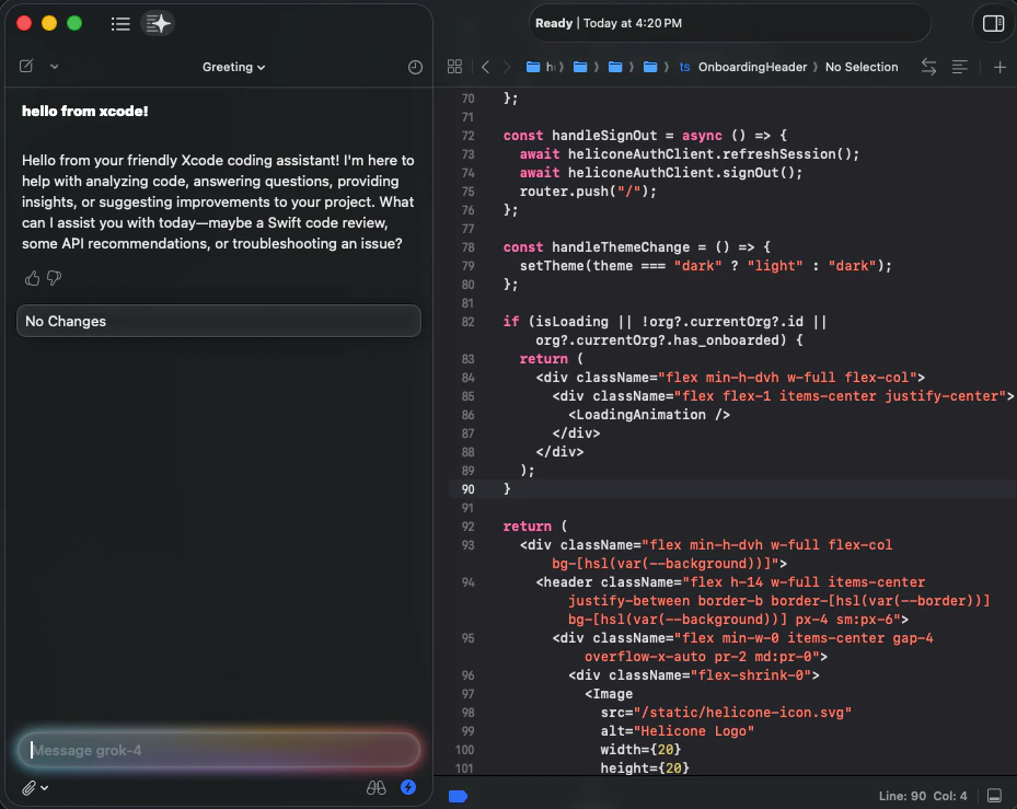 Chatting in Xcode and viewing requests in Helicone