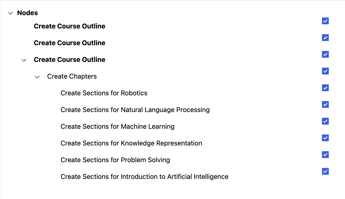 List format view of job nodes and their status on Helicone
