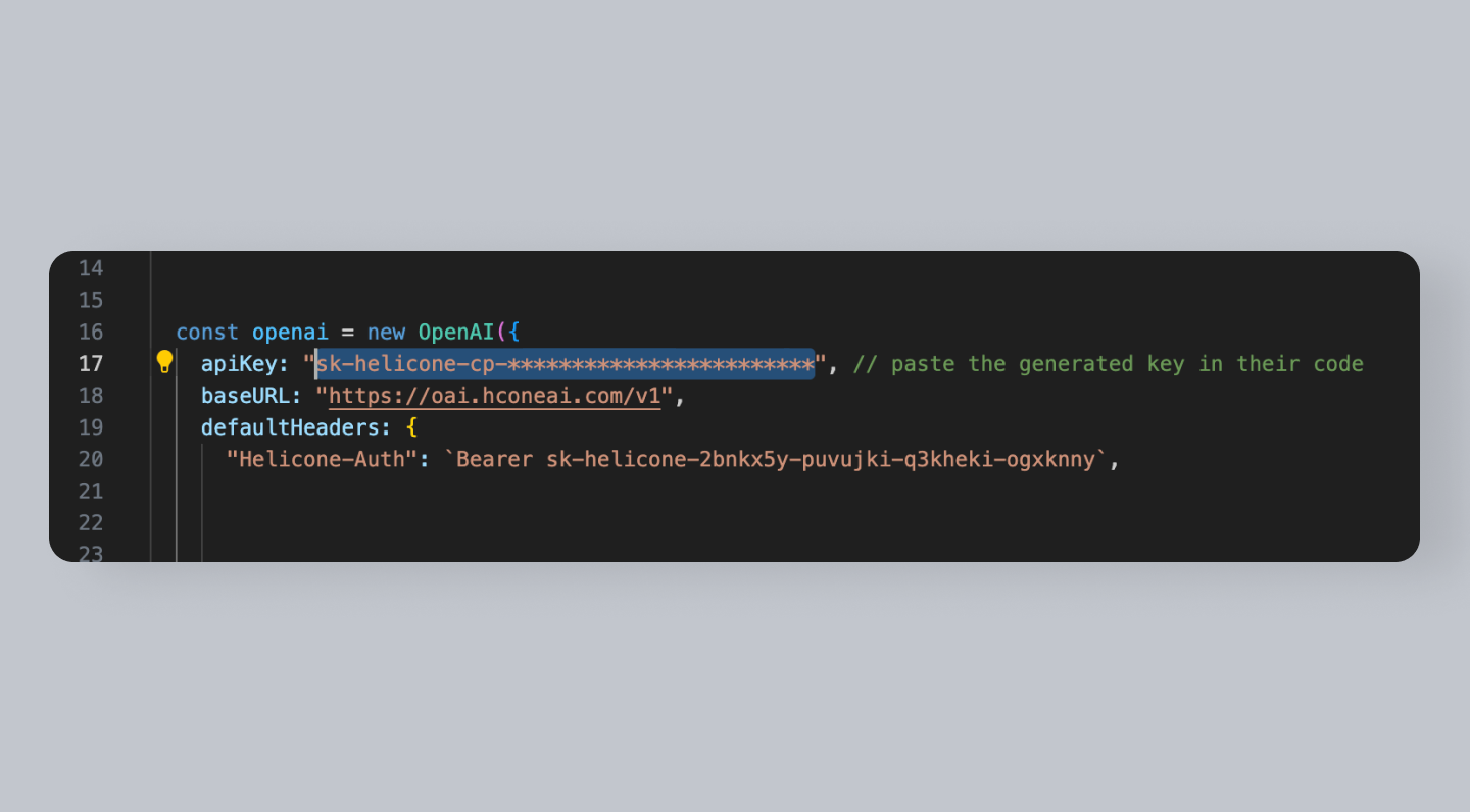 Using a proxy key from Helicone Customer Portal in the codebase.