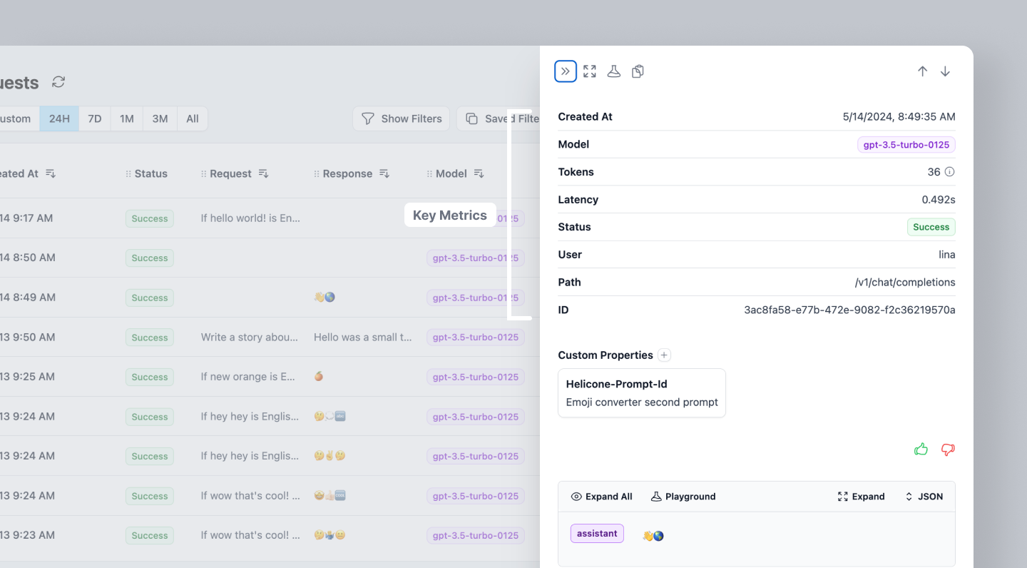 View key metrics without logging request or response details with Helicone's Omit Logs feature.