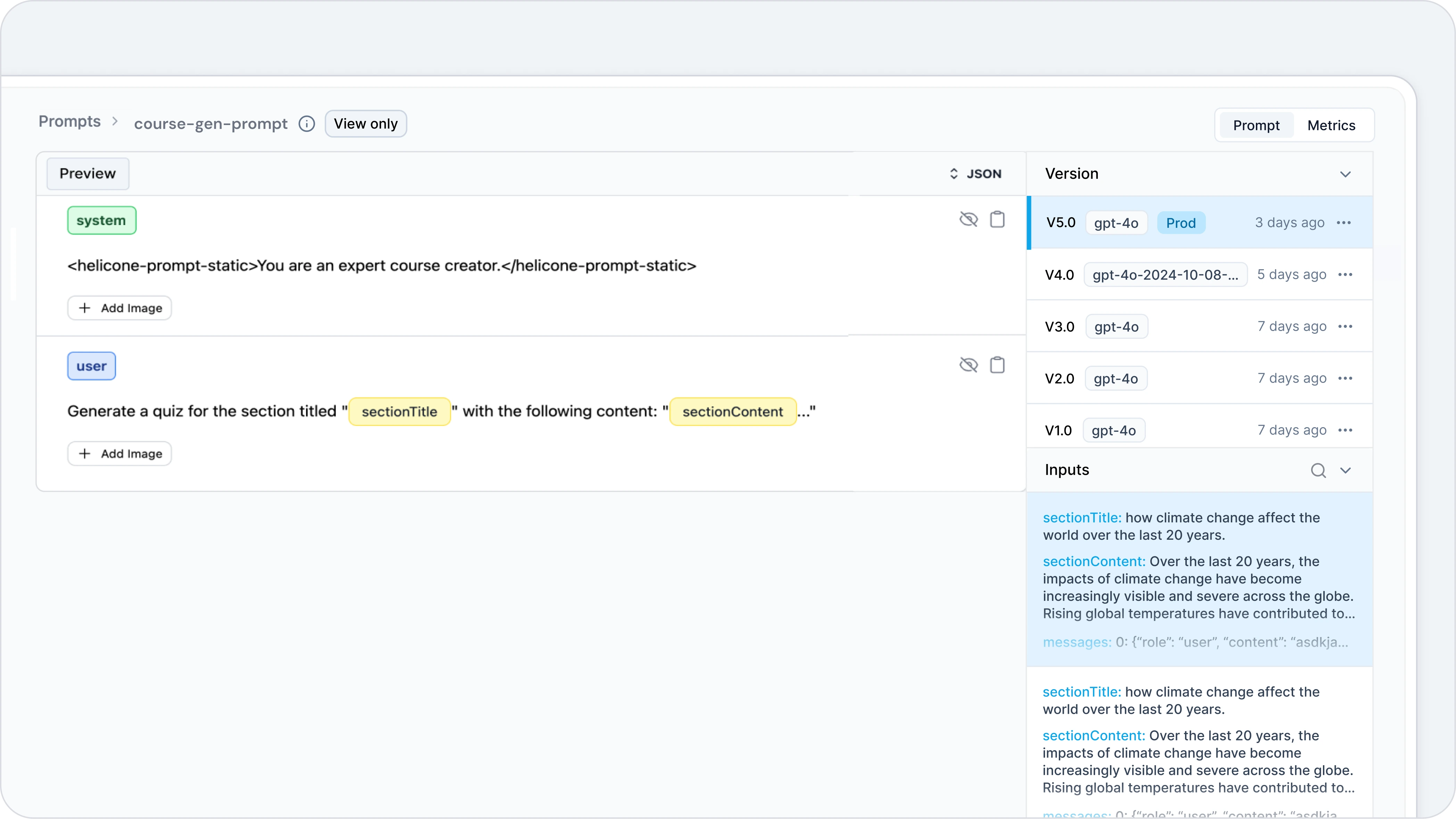 Example: A prompt template designed for a course generation application.