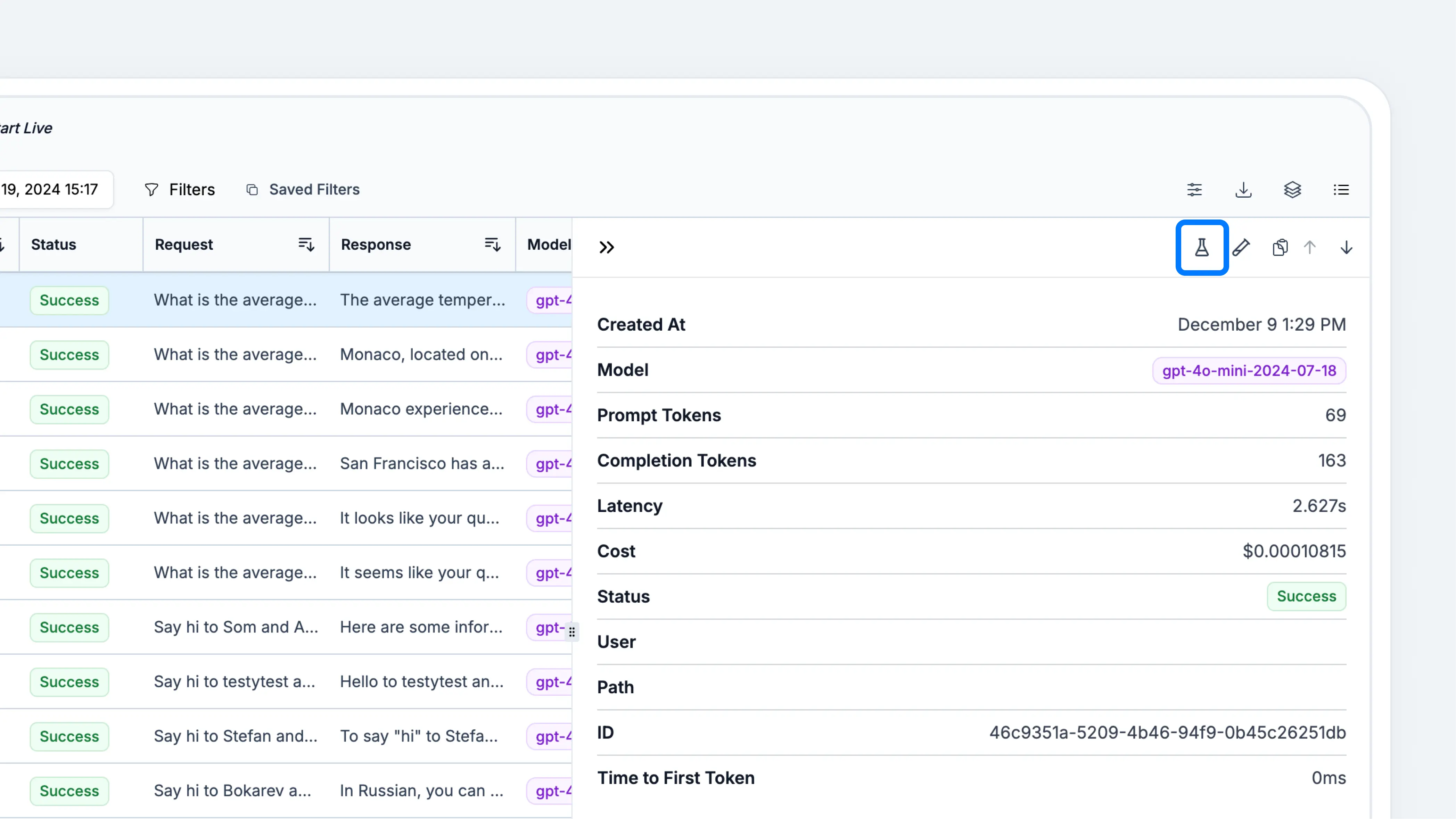 Start an experiment from a request.