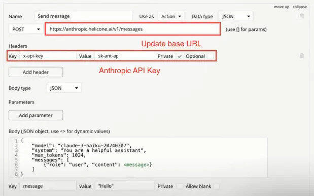 Configure base URL and Anthropic API Key