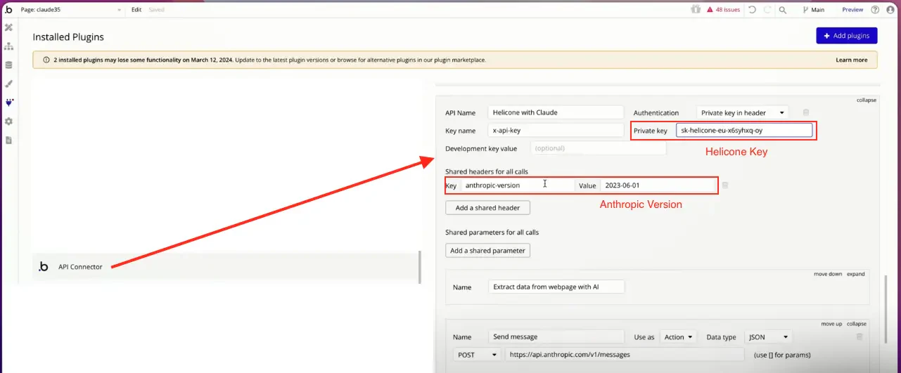 Configure Helicone Key and Anthropic Version