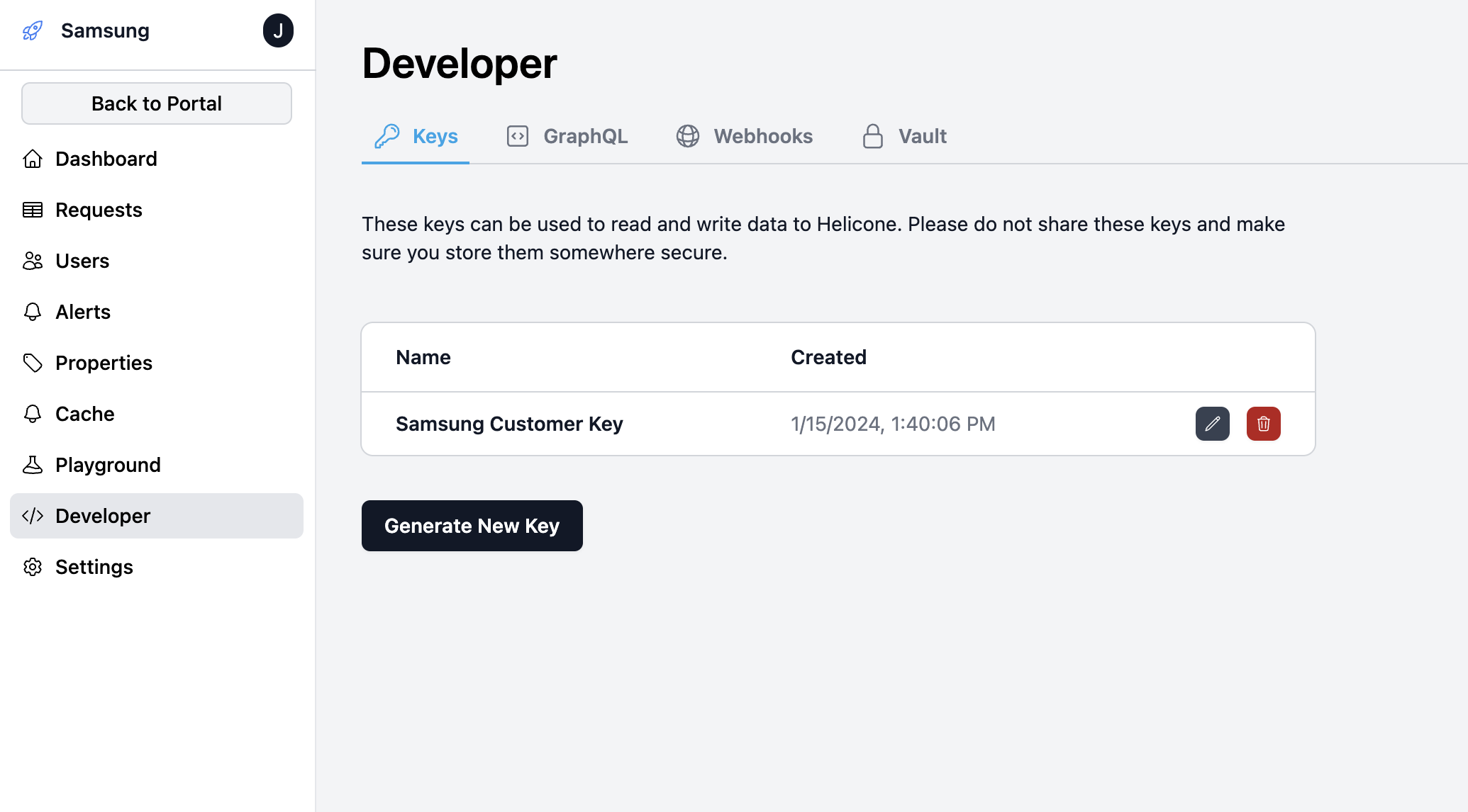 Customer view in Helicone's Developer tab