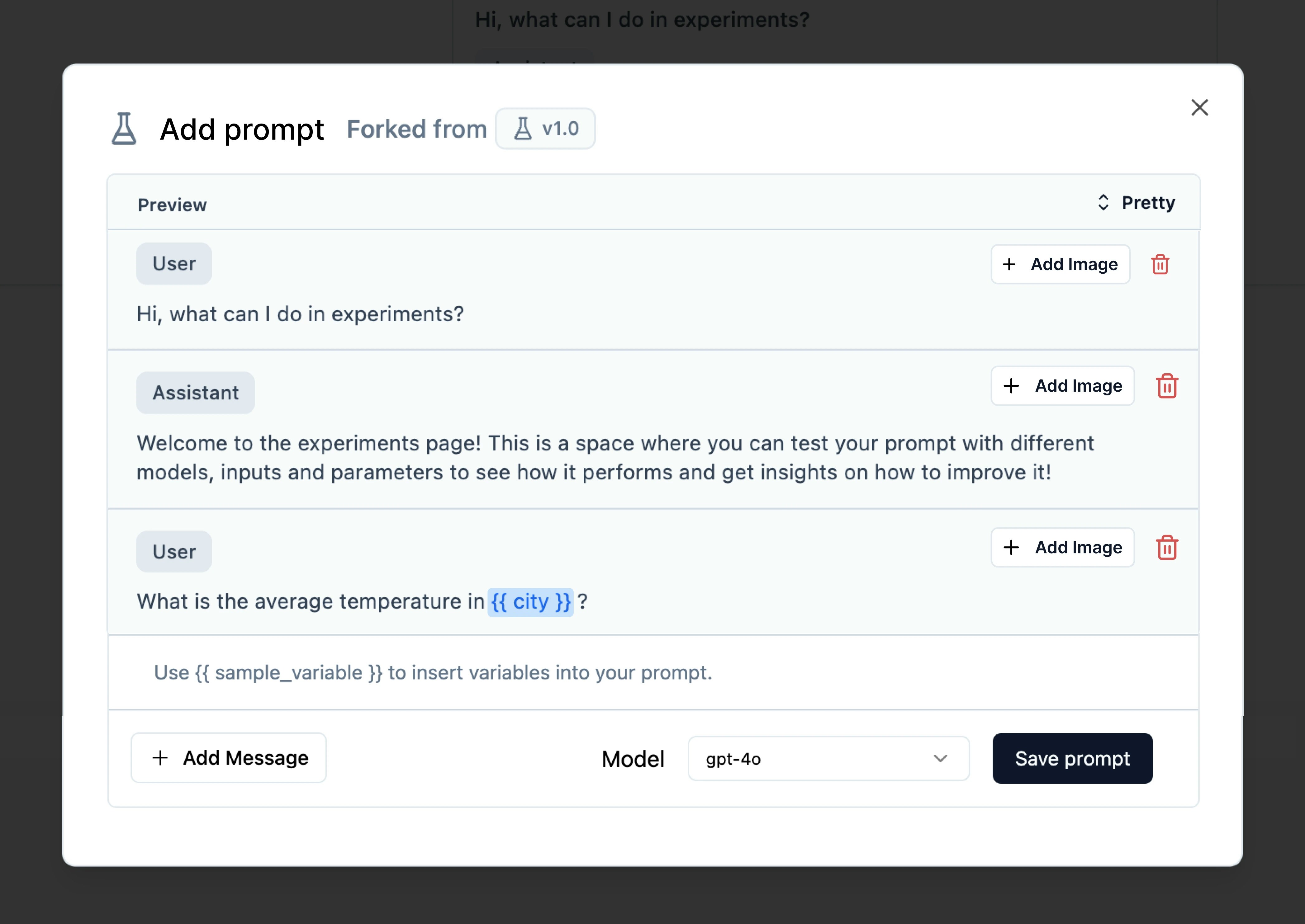 Add input variables by styling variables in this format {{input_variable}}
