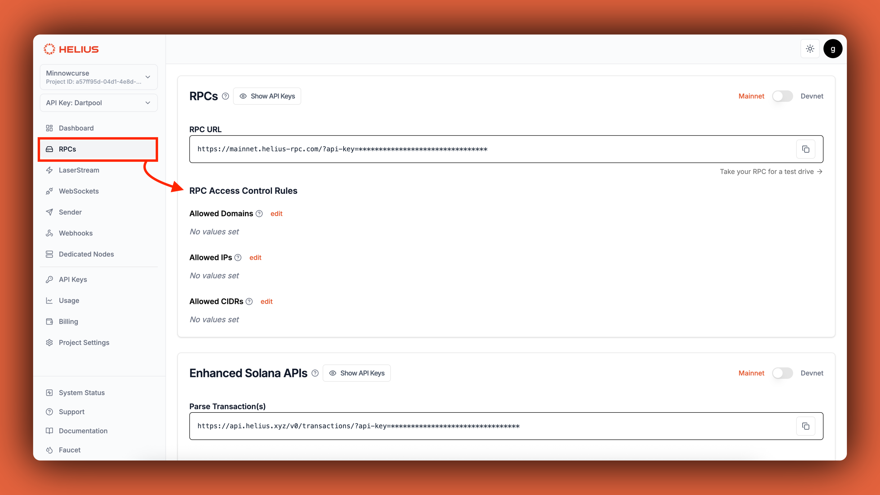 Configure RPC Access Control Rules in the RPCs section of your dashboard.