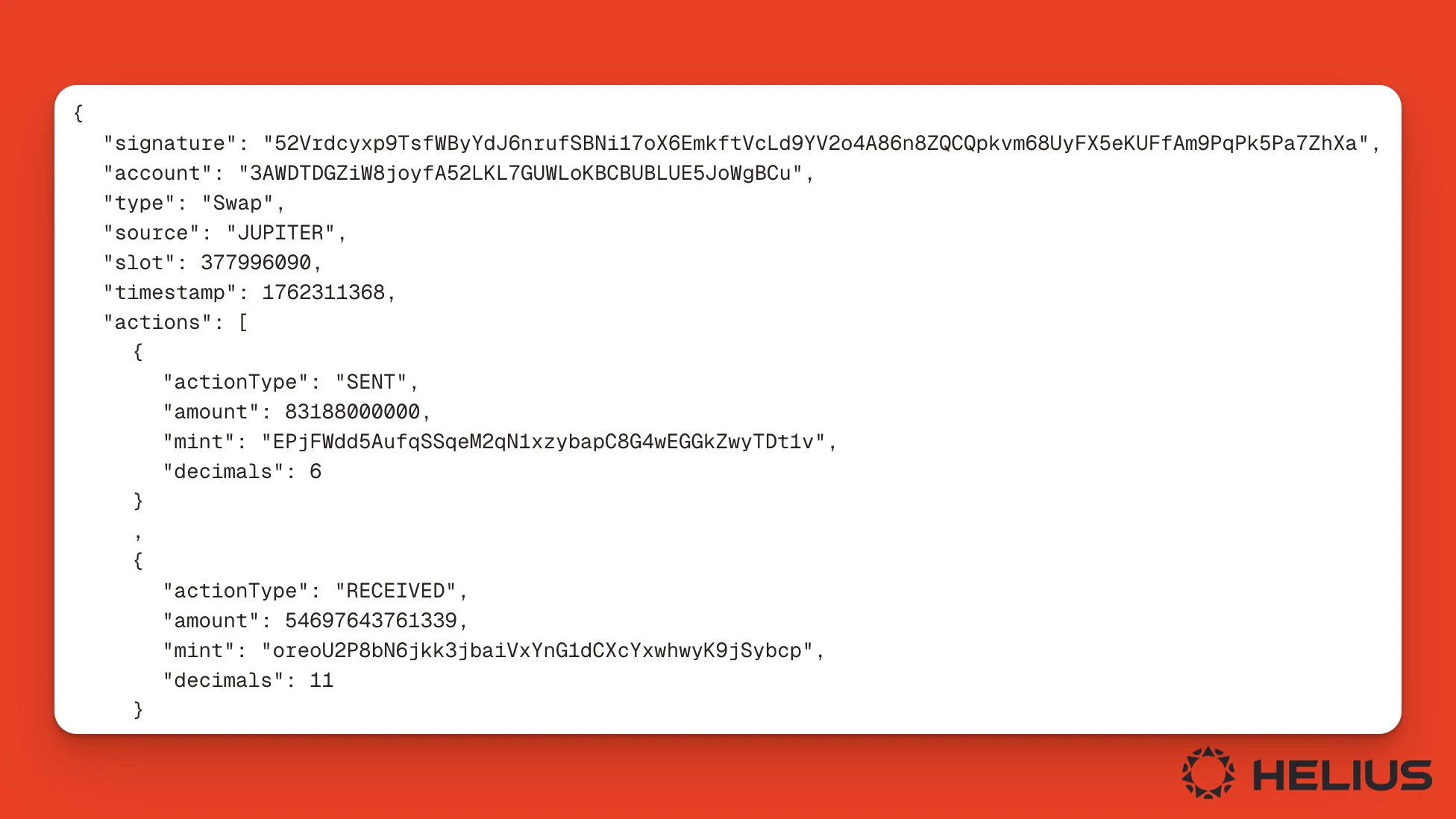 Helius Enhanced JSON transaction outputs