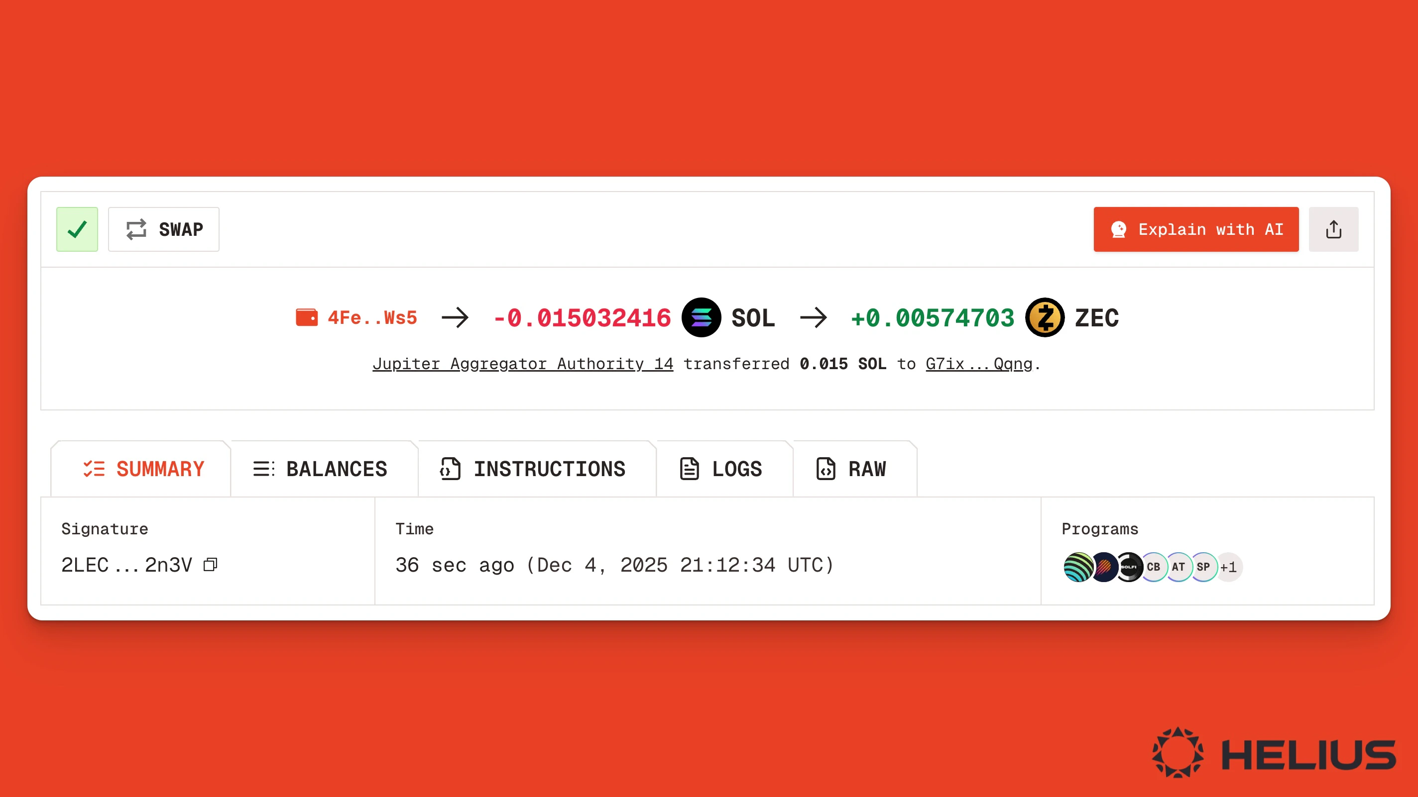 Sol Zec Swap Transaction Explorer Summary On The Orb Jp