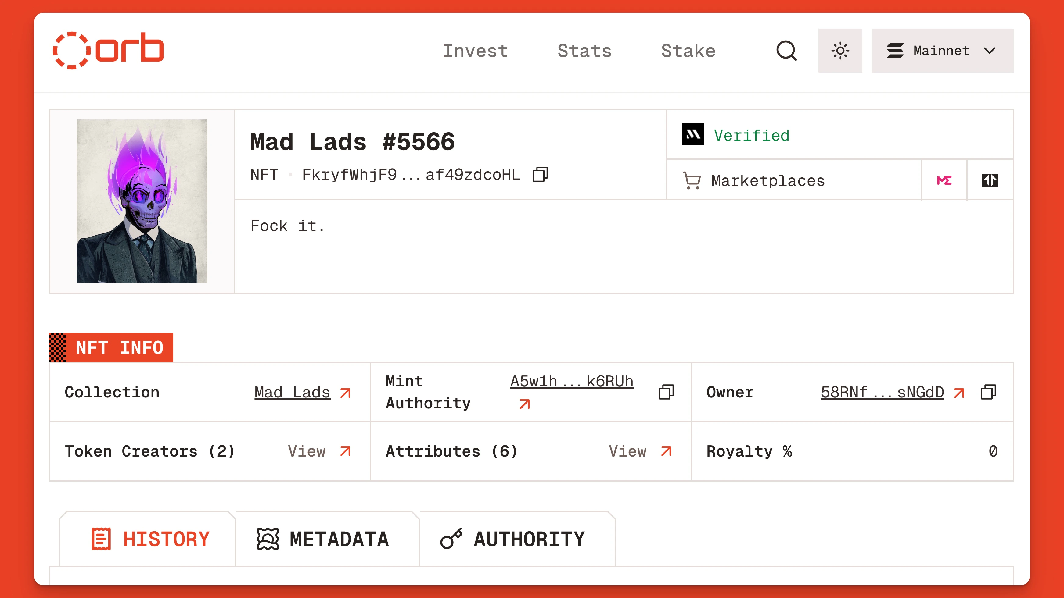 Explore Solana Nfts On Orb Mad Lad Asset Page Jp