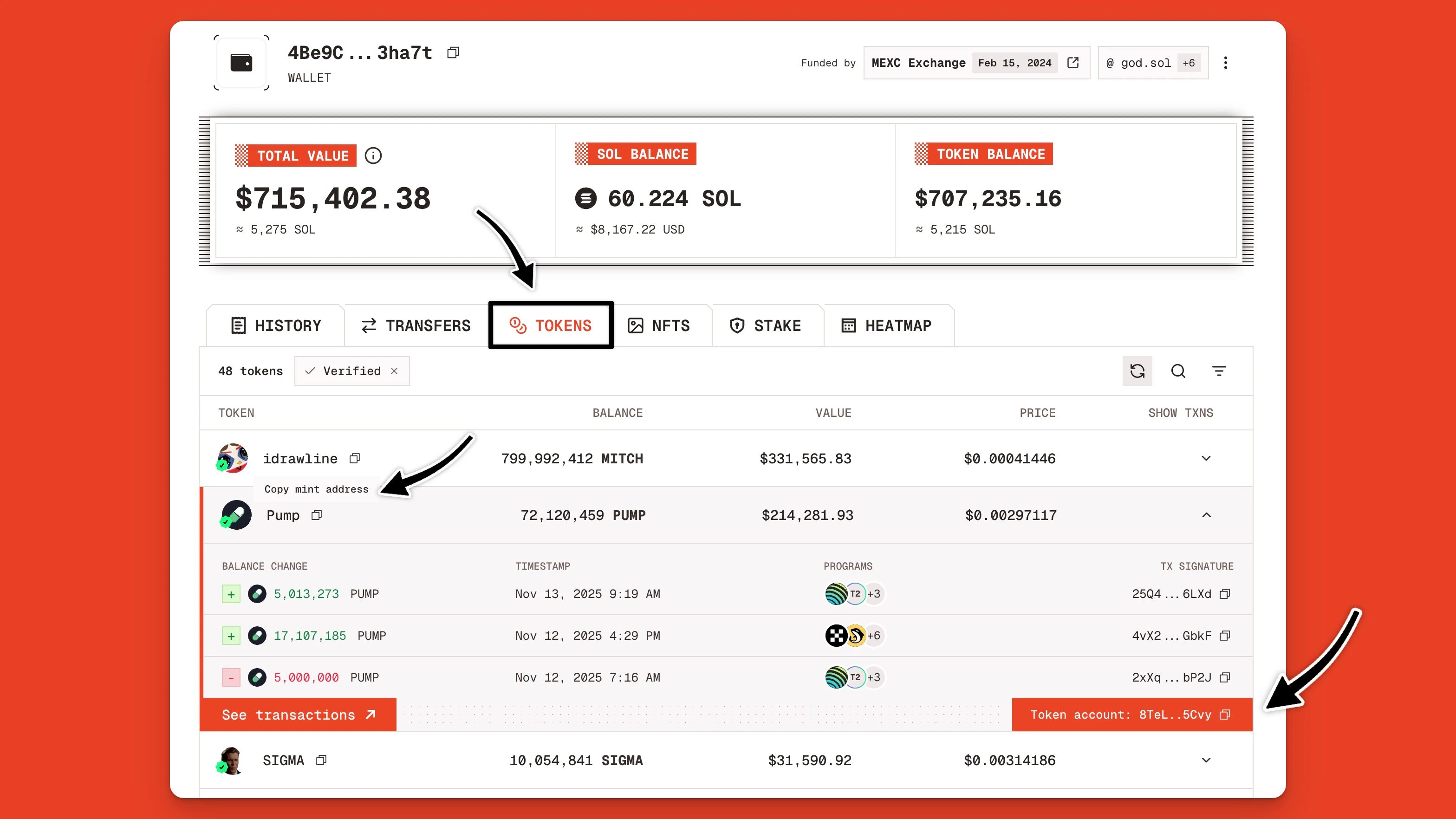 Find Solana Token Mint Address And Associated Token Account On The Orb Explorer Jp