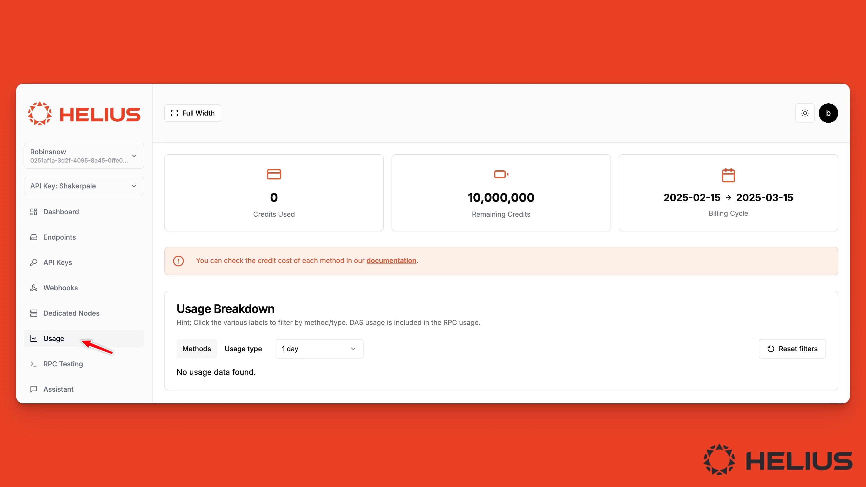 Helius Credit Usage Dashboard