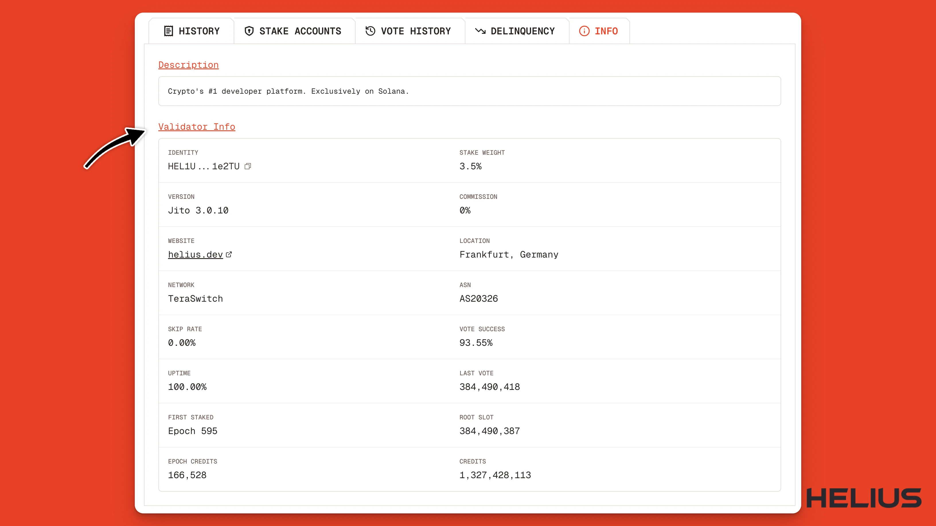 Helius Solana Validator Info Section On Orb Validator Explorer Jp