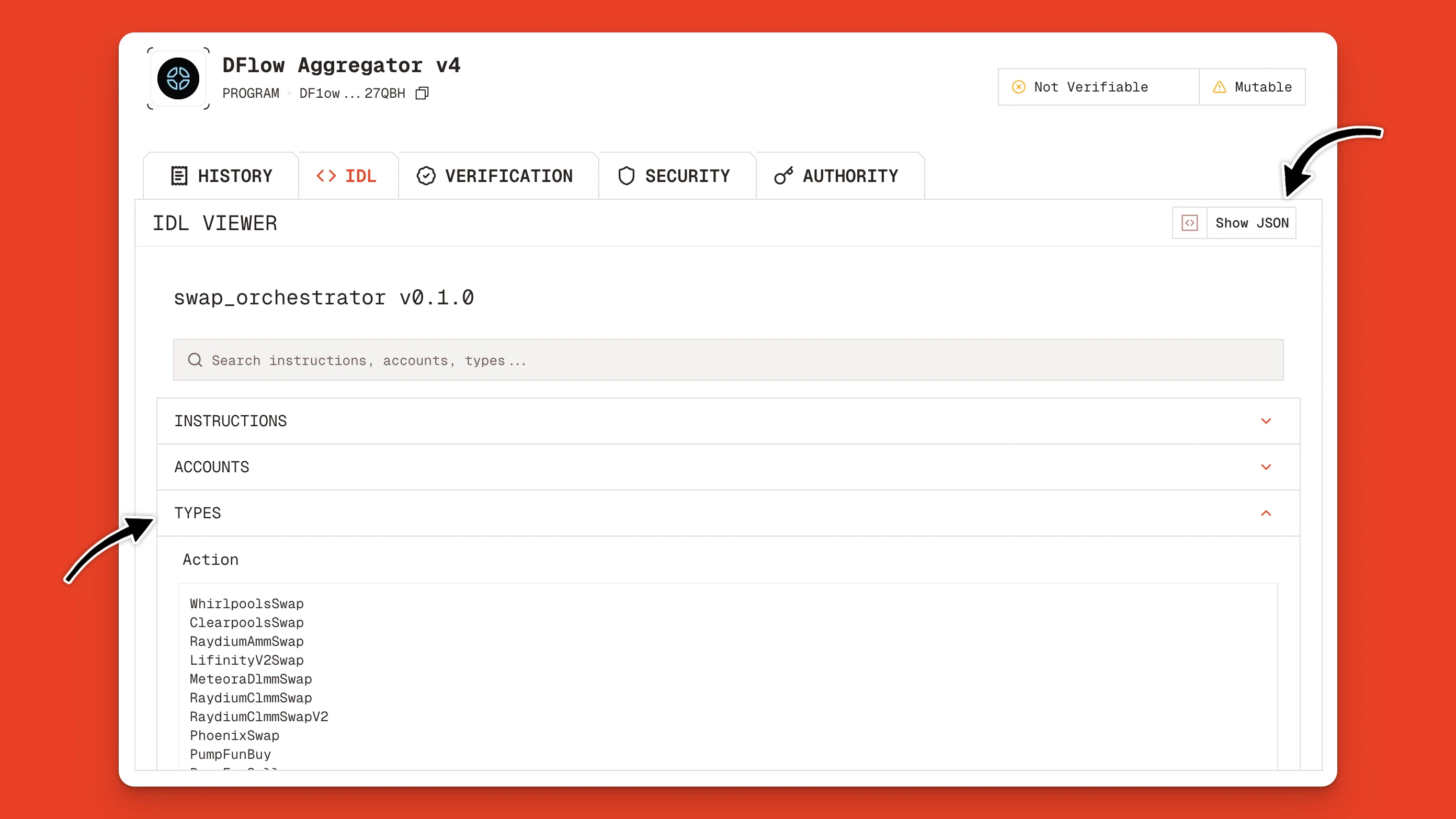 DFlow Aggregator v4 program IDL