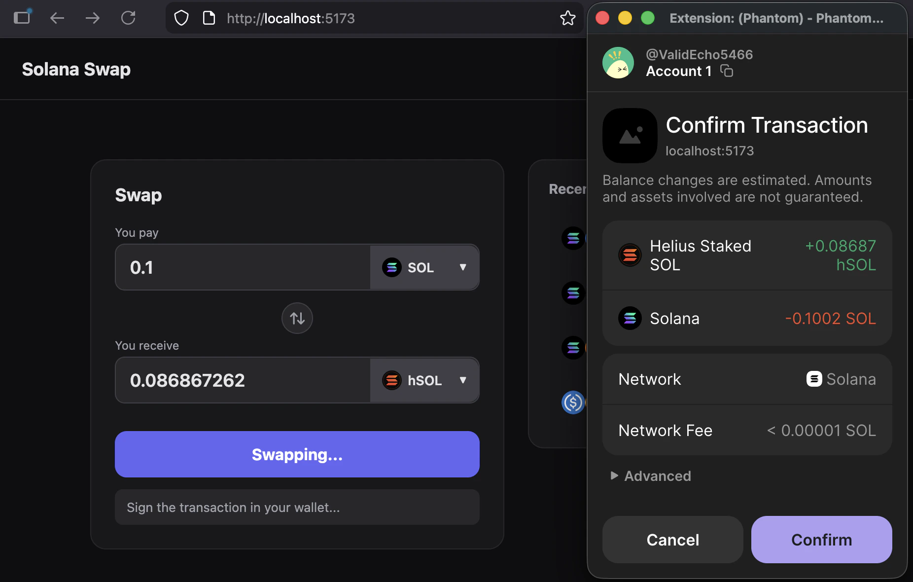 Wallet Confirmation Popup During Swap Signing